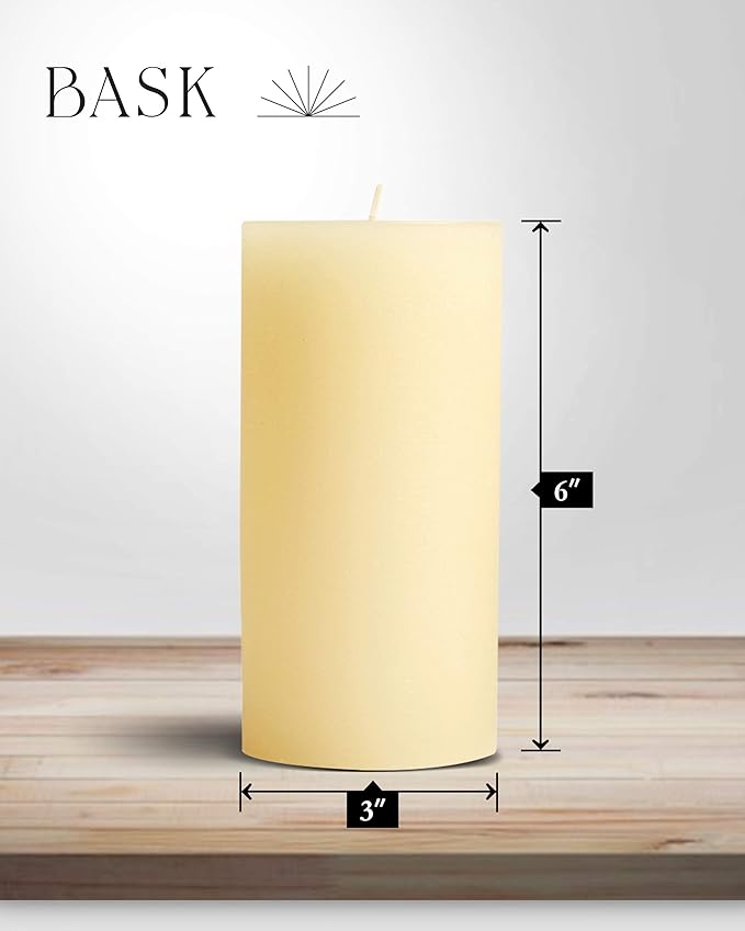 Mottled Pillar Candles by Bask - Set of 6-3" x 6" Dripless Unscented Candles in Ivory for Home Decor, Relaxation & All Occasions