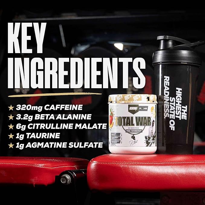 REDCON1 Total War Pre Workout, Prime Time Punch - Beta Alanine + Citrulline Malate Keto Friendly Preworkout for Men & Women with 320mg of Caffeine - Fast Acting (20 Servings)