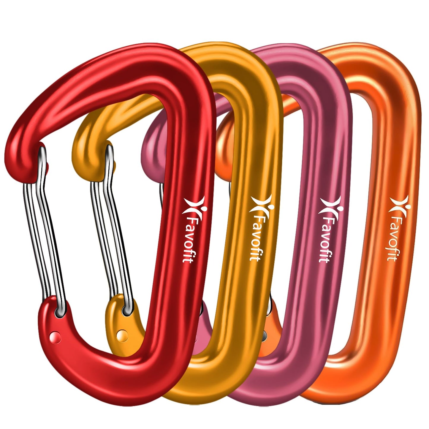 12kN Heavy Duty Carabiner Clips - Favofit 4-Pack 7075 Aluminum Small Carabiners with Snag-Free Wiregate - Lightweight D Ring Keychain Clip for Hammocks Camping Hiking Dog Leash
