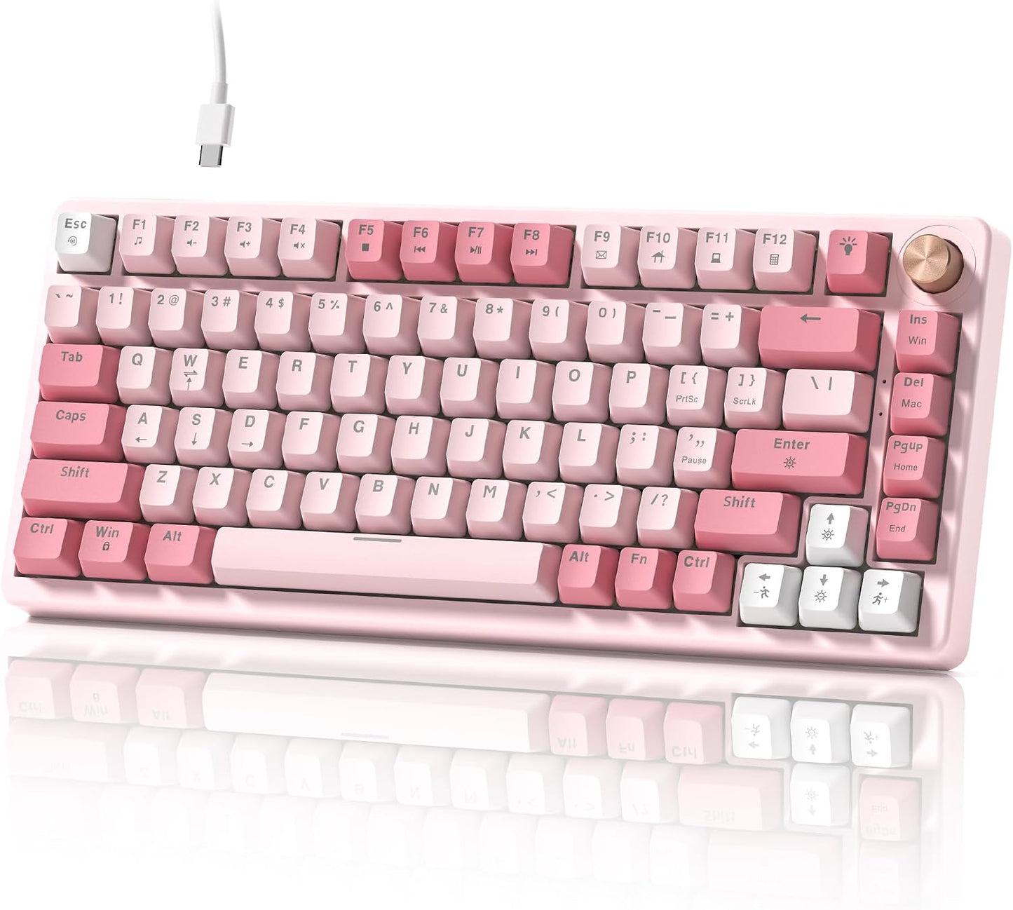 Keyporia VK75 75% Wired Gaming Keyboard with Multimedia Control Knob, Creamy Mechanical Keyboard RGB Backlit Gasket