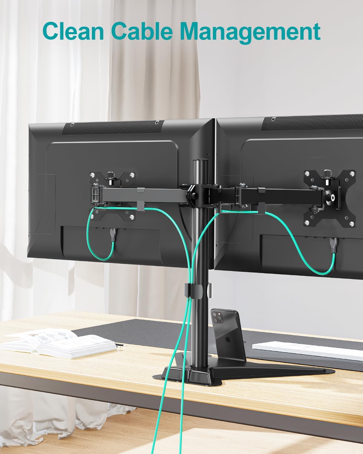 MOUNT PRO 2 27 inches,17.6lbs 75x75 100x100, Dual Monitor Stand, Free-Standing Full Motion Monitor Desk Mount Fits