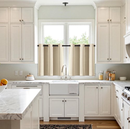 MIULEE Short Curtains - Cream Beige Blackout Thermal Insulated Drapes | 2 Panels W40 x L36 Inch for Kitchen & Bedroom