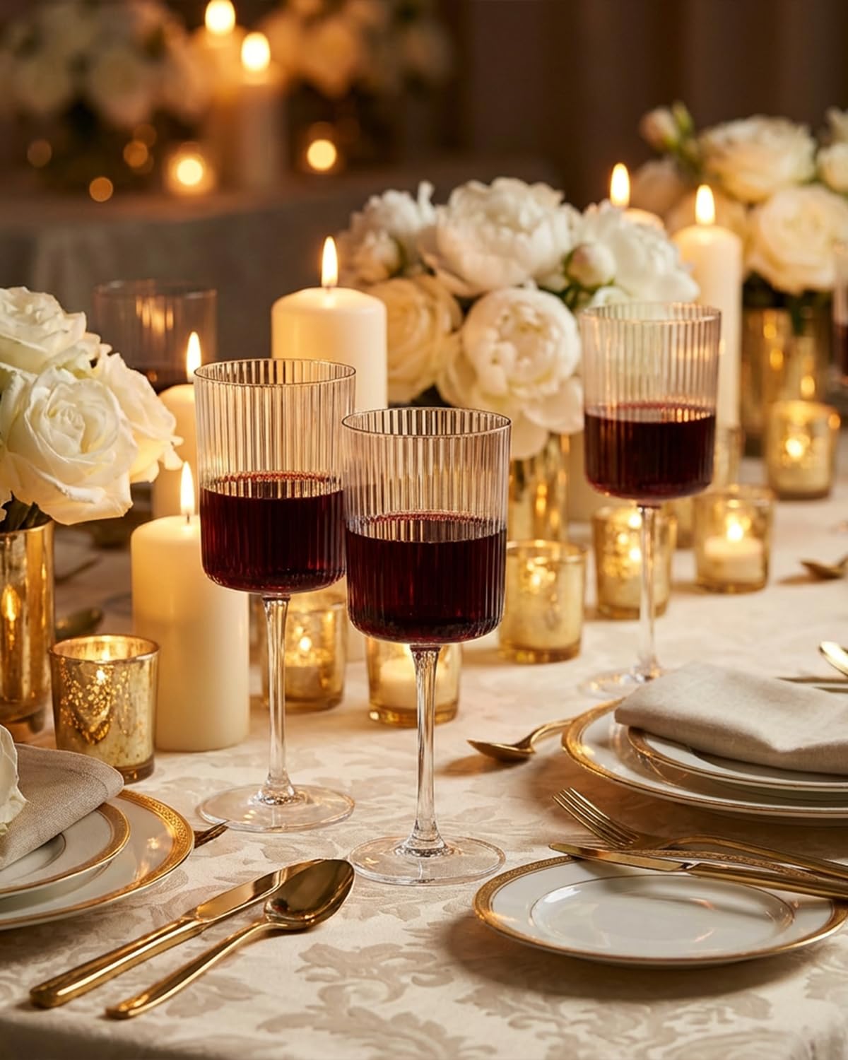 Ciaell 12 PCS Plastic Ribbed Wine Glasses - 10 OZ Plastic Square Wine Glasses with Stem - Disposable Champagne Cups for Parties & Weddings & Party