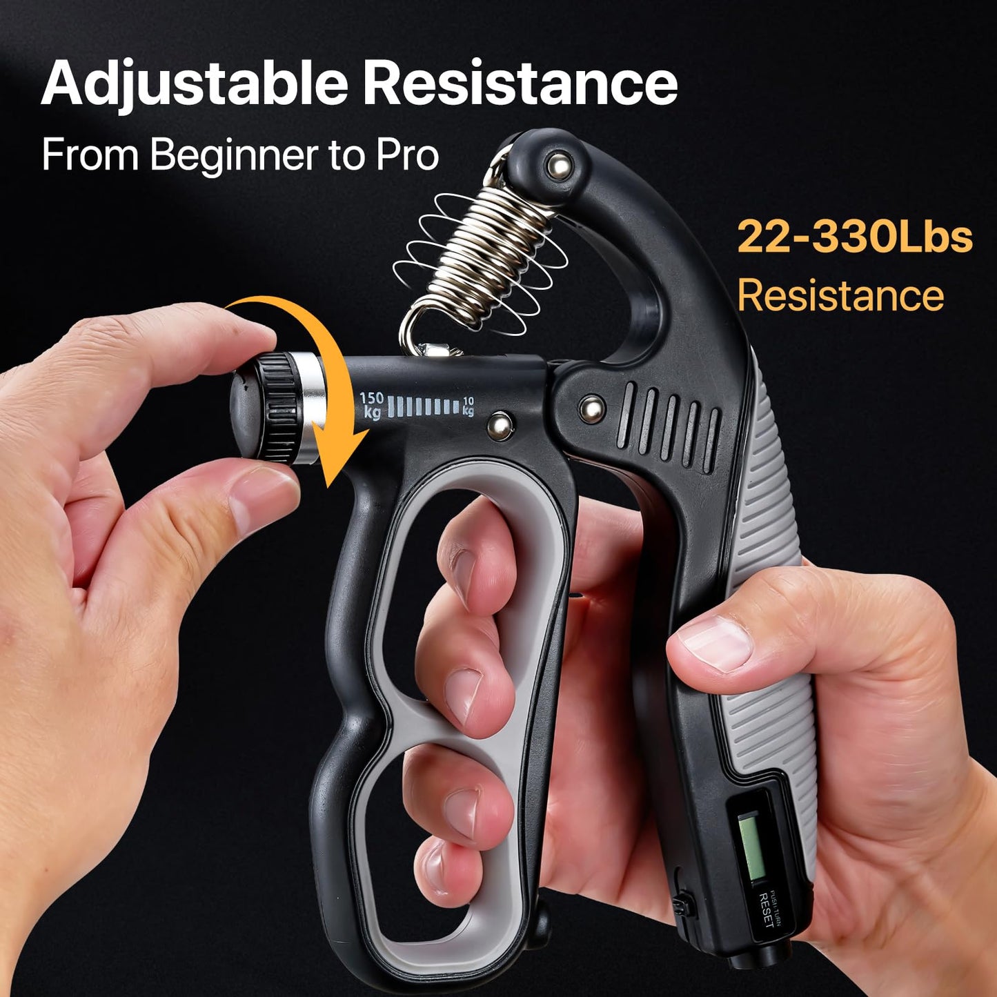 Adjustable Hand Grip Strengthener with Electronic Counter, 22-330 LBS Grip Strength Trainer for Forearm, Wrist & Finger Training, Hand Gripper for Strength Building, Home Workout & Physical Therapy