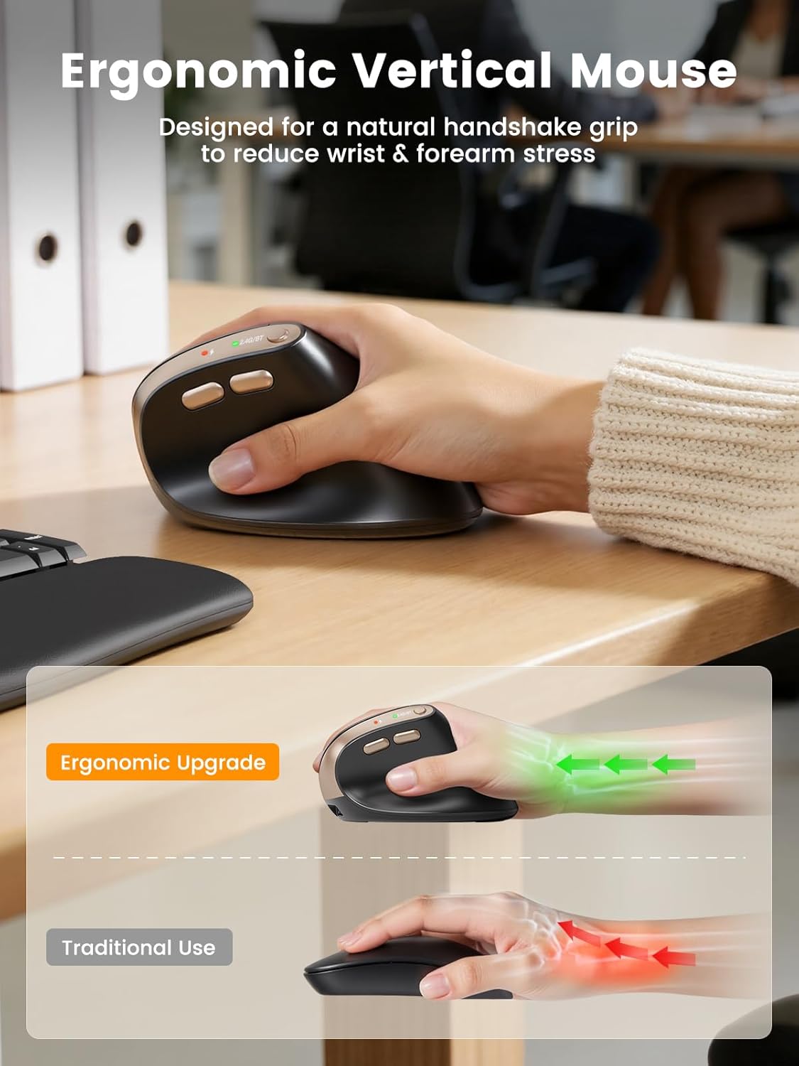 SABLUTE MAM3 4 Ergonomic Mouse, Bluetooth Mouse for Small/Medium Hands,Dual-Device Connectivity for Computer/Laptop