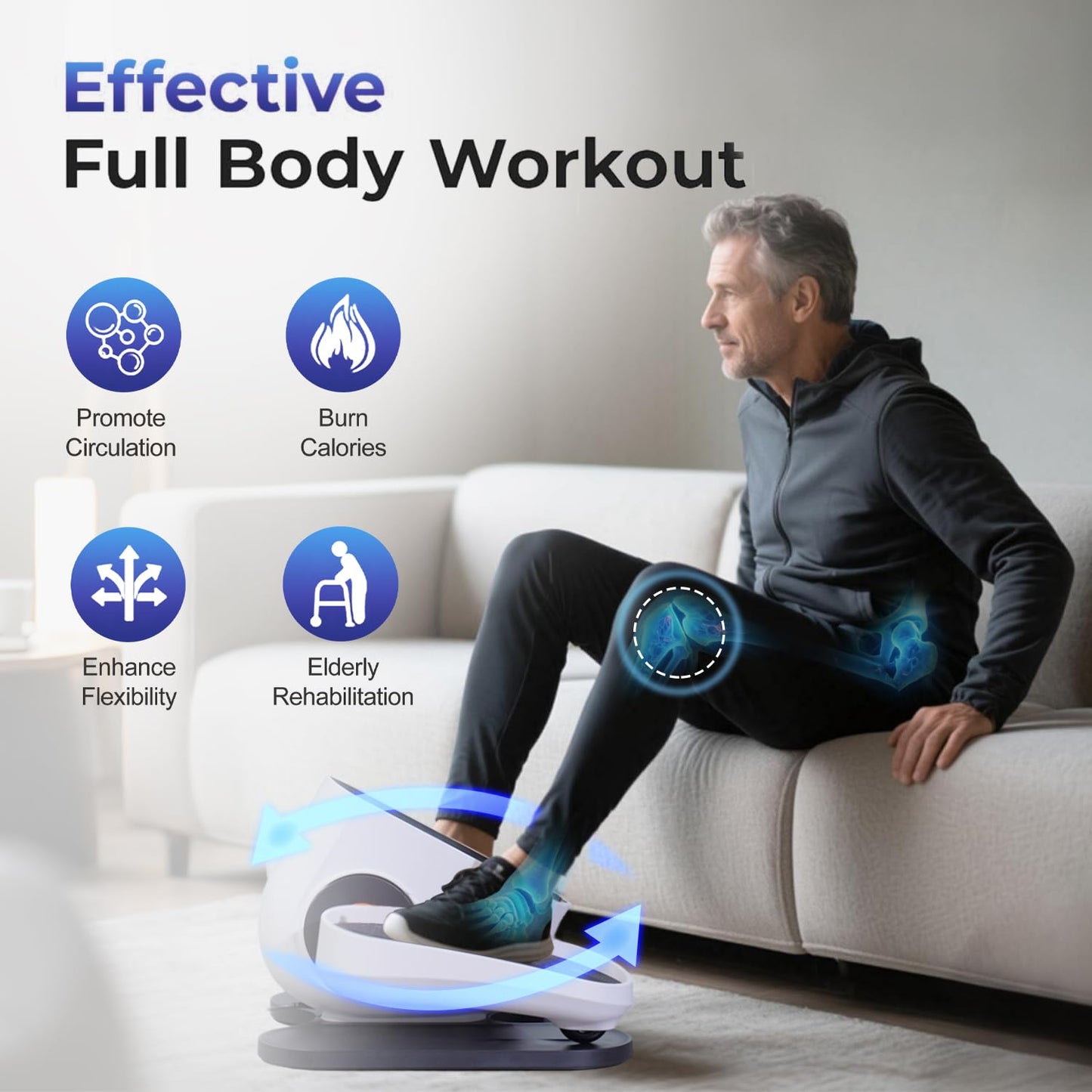 HJDFGSS Under Desk Elliptical Machine, Electric Leg Exerciser While Sitting for Seniors with Remote Control, Quiet Portable Seated Pedal Exerciser, Auto & Manual Mode, 10 Speeds for Home Office（White）
