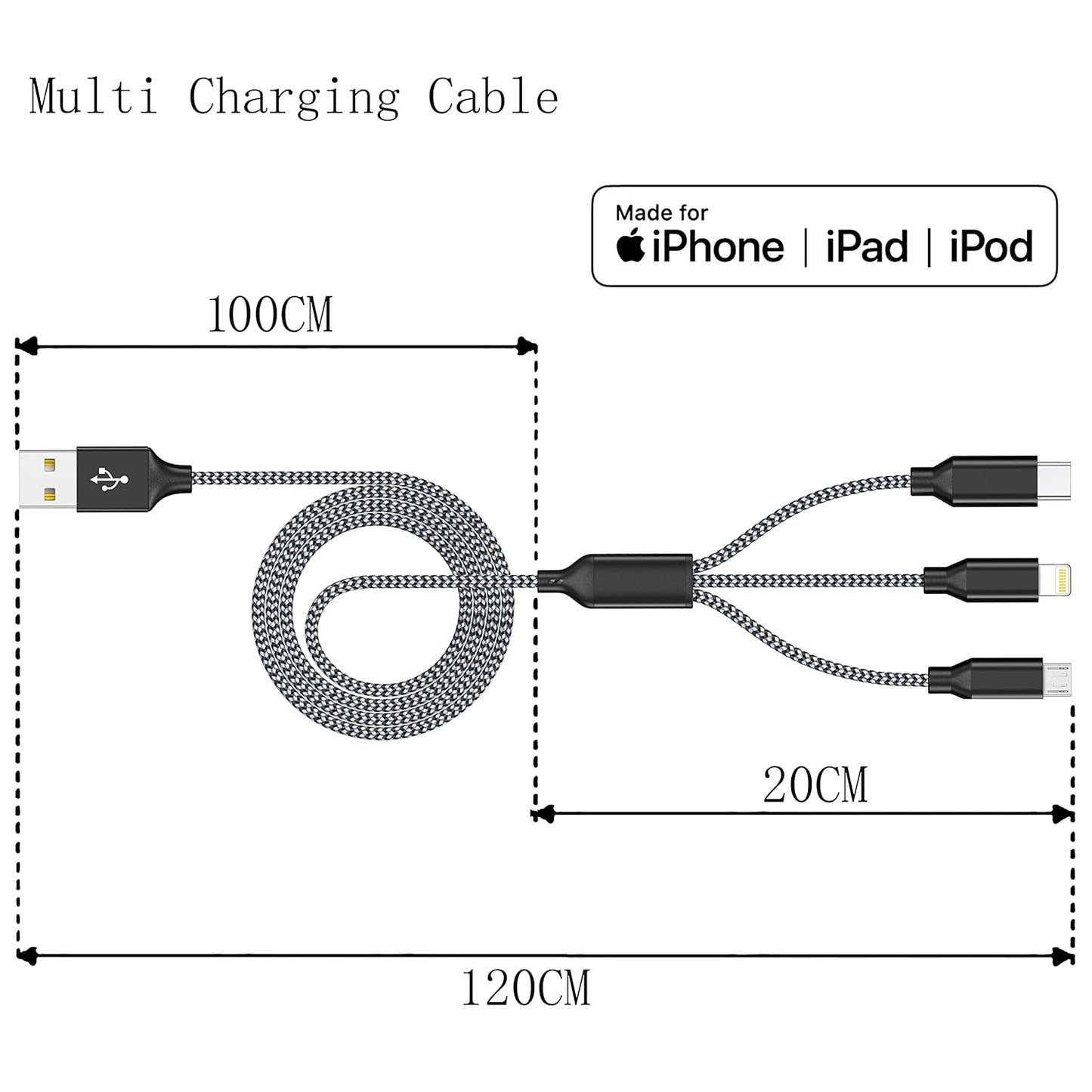 4ft 2Pack 3 1 Xnewcable Multi Charging Cable in Charger Cord, Multiple Rapid Nylon Braided Cable USB Charging Cable