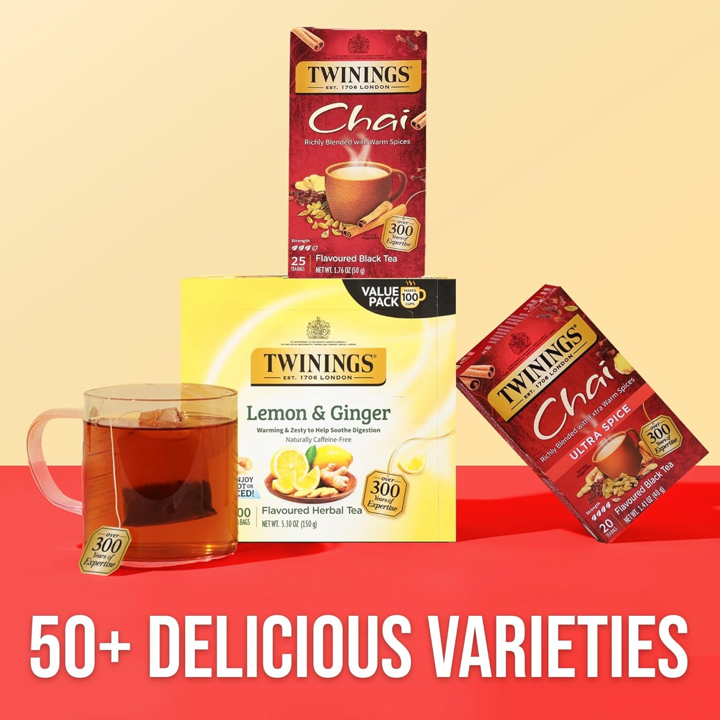 Twinings Chai Black Tea - Individually Wrapped Bags, Sweet & Savory Spices, 150 Count
