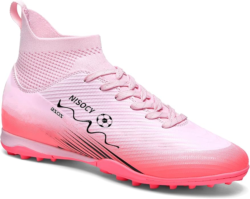 NISOCY Soccer Shoes for Mens Womens Professional Cleats High-Top Athletic Turf Football Shoe Outdoor/Indoor Professional Futsal Football Training Sneaker