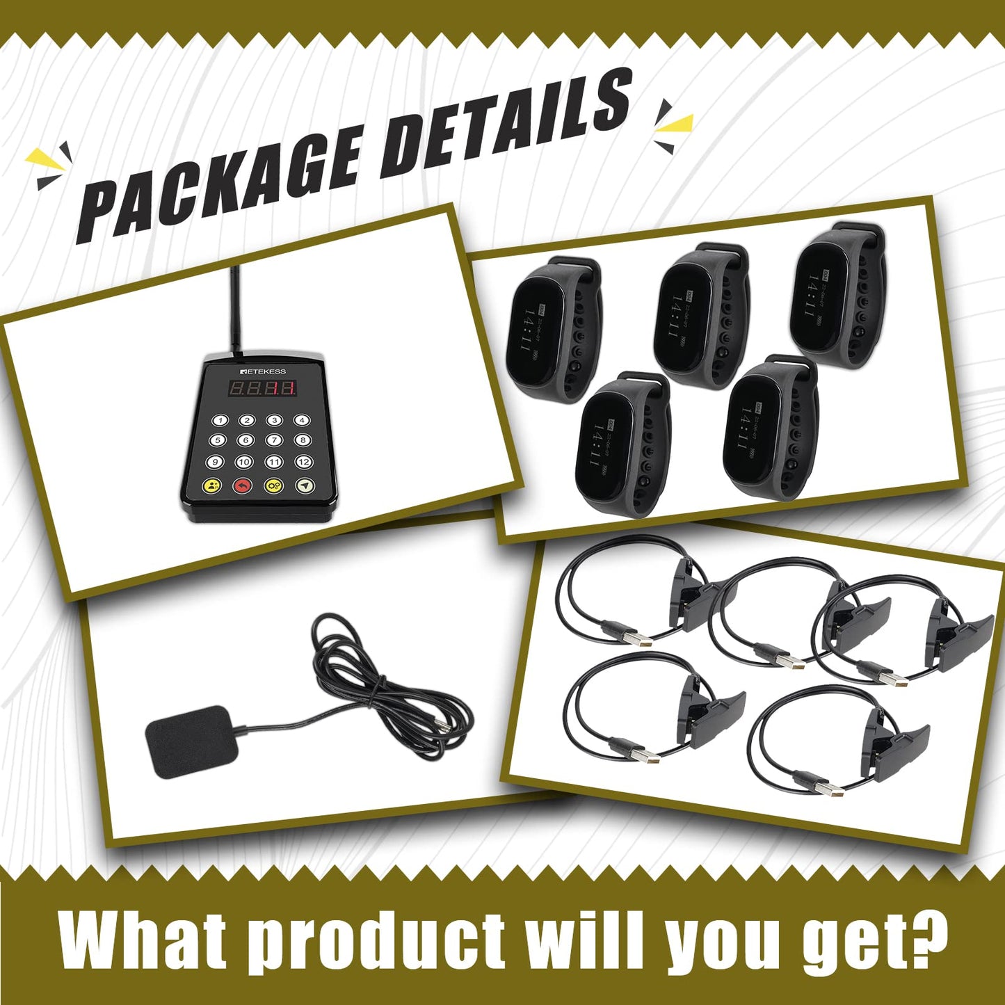 Retekess TD154 Restaurant Pagers for Servers,Waitress Pager System,1312ft,IPX7 Waterproof,3 Operating Modes,5 Watch Receivers for Hotel,Kitchen,Bar