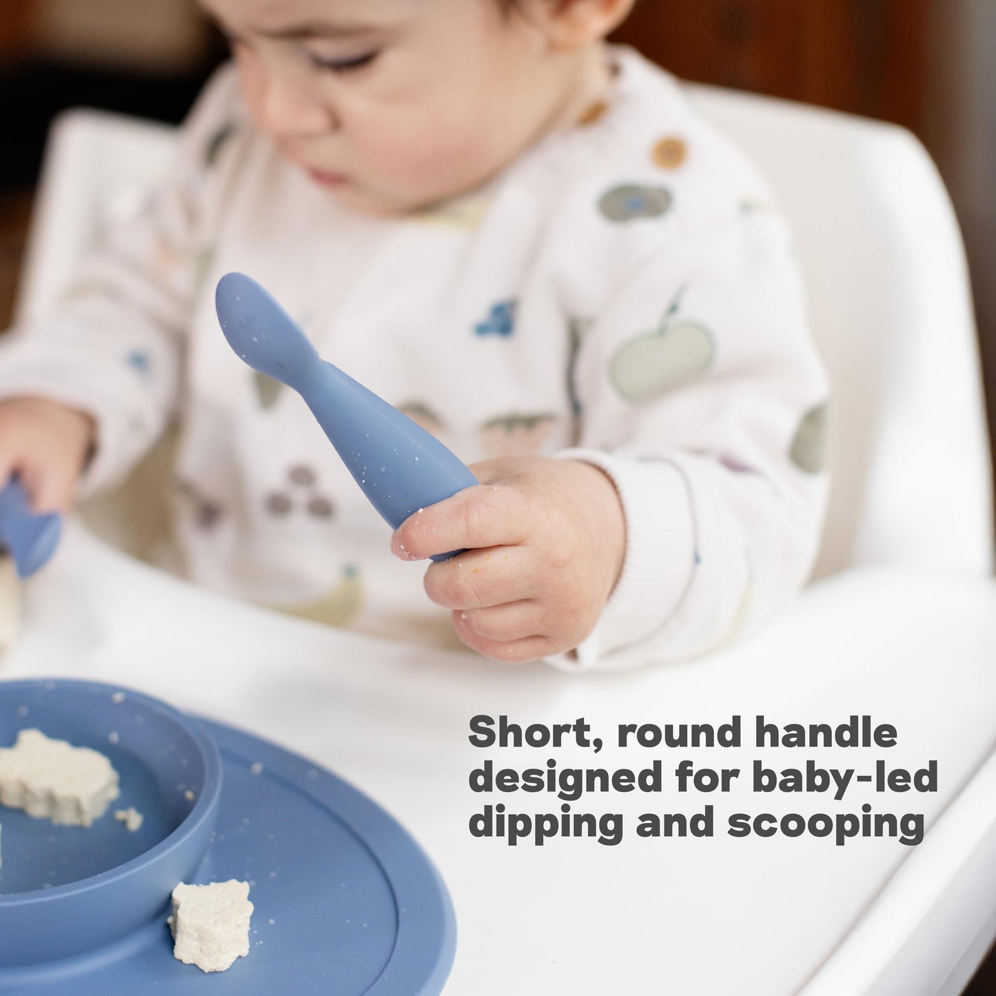 ezpz Baby Feeding Bundle – Tiny Spoon (2-Pack, Blue) + BLW Food Cutters (2-Pack, Sage) – 100% Silicone Baby-Led Weaning Set for 6–9+ Months – Infant Feeding & Prep Essentials