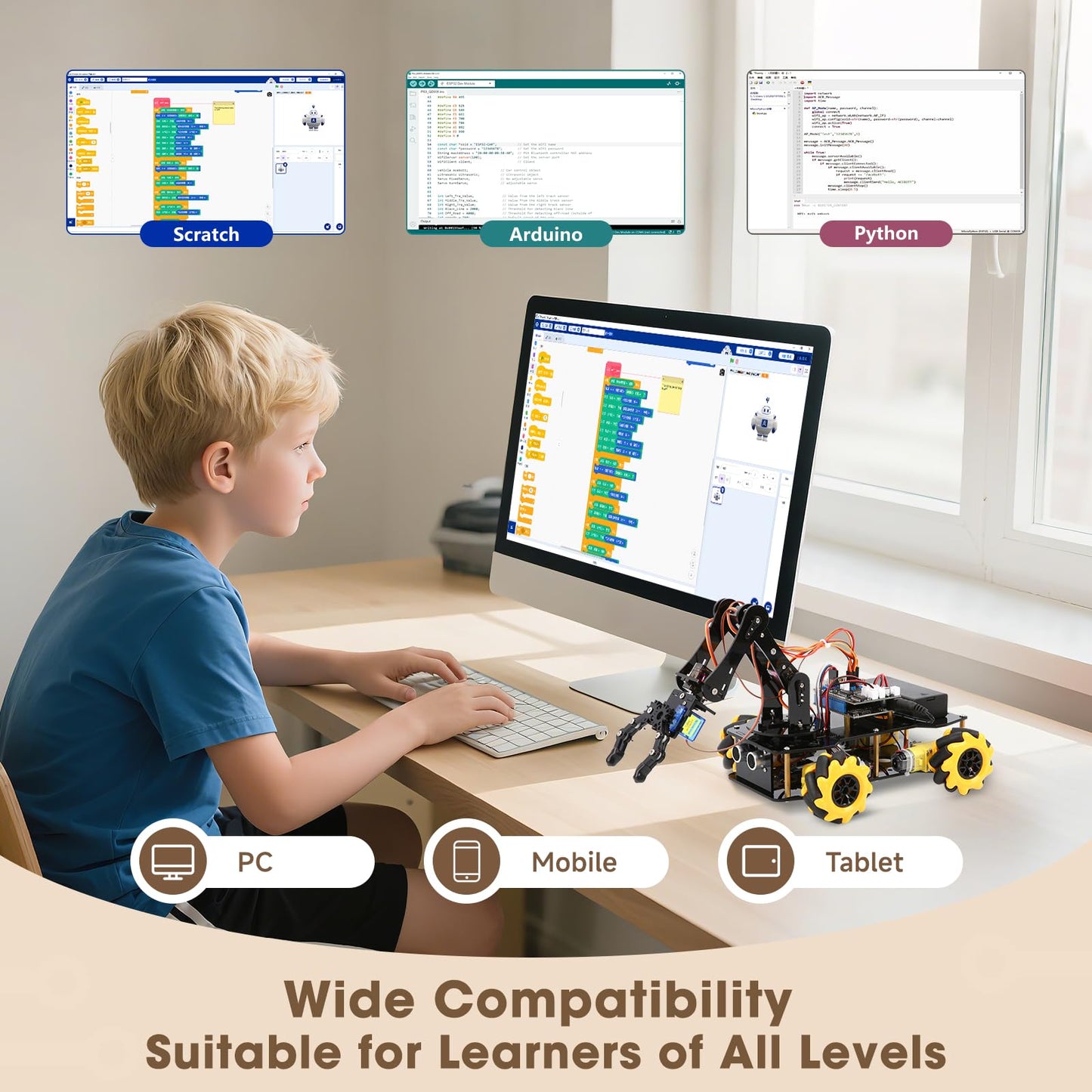 Robotics for Kids Ages 8-12, ACEBOTT Smart Robot Arm Car Kit with 5DOF, STEM Toys for Boys Age 8-12 12-16+, ESP32 Arduino/Python/Blockly Coding, App & Remote Control, STEM DIY Gift for Teens & Adults
