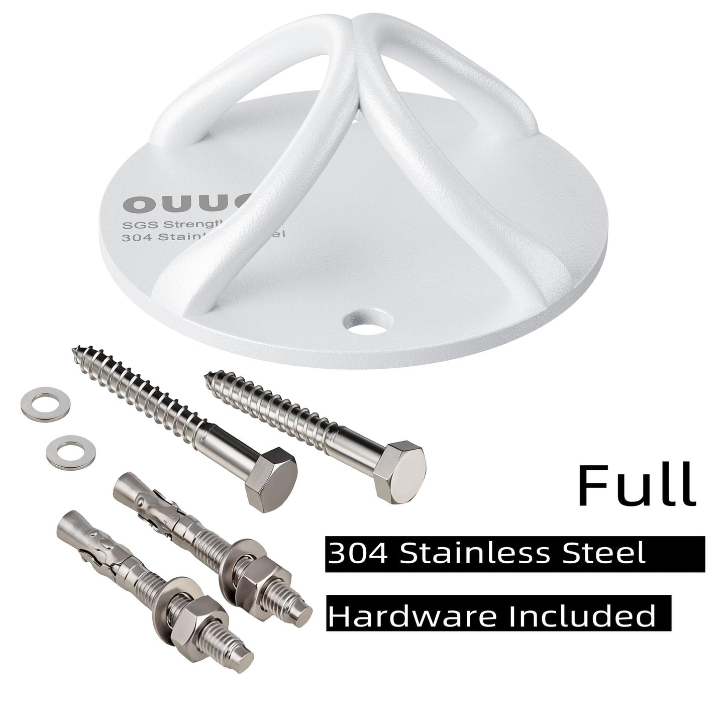 OUUO 304 Stainless Steel Wall Mount Anchor for Resistance Bands & Home Workout Straps, One-Piece Design Ceiling Bracket, Powder Coated Hook for Indoor & Outdoor Use (White)