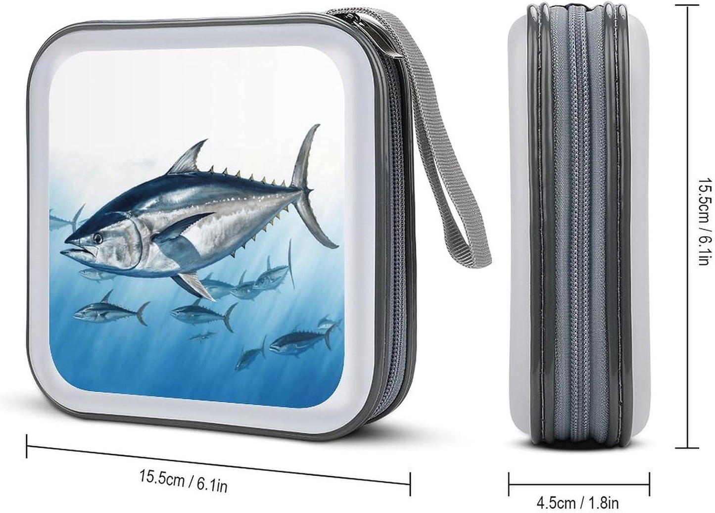 FodPand 40 Bluefin Tuna Thunnus CD Case with Zipper Capacity DVD Case Holder Hard Plastic DVD Disc Storage Box Portable