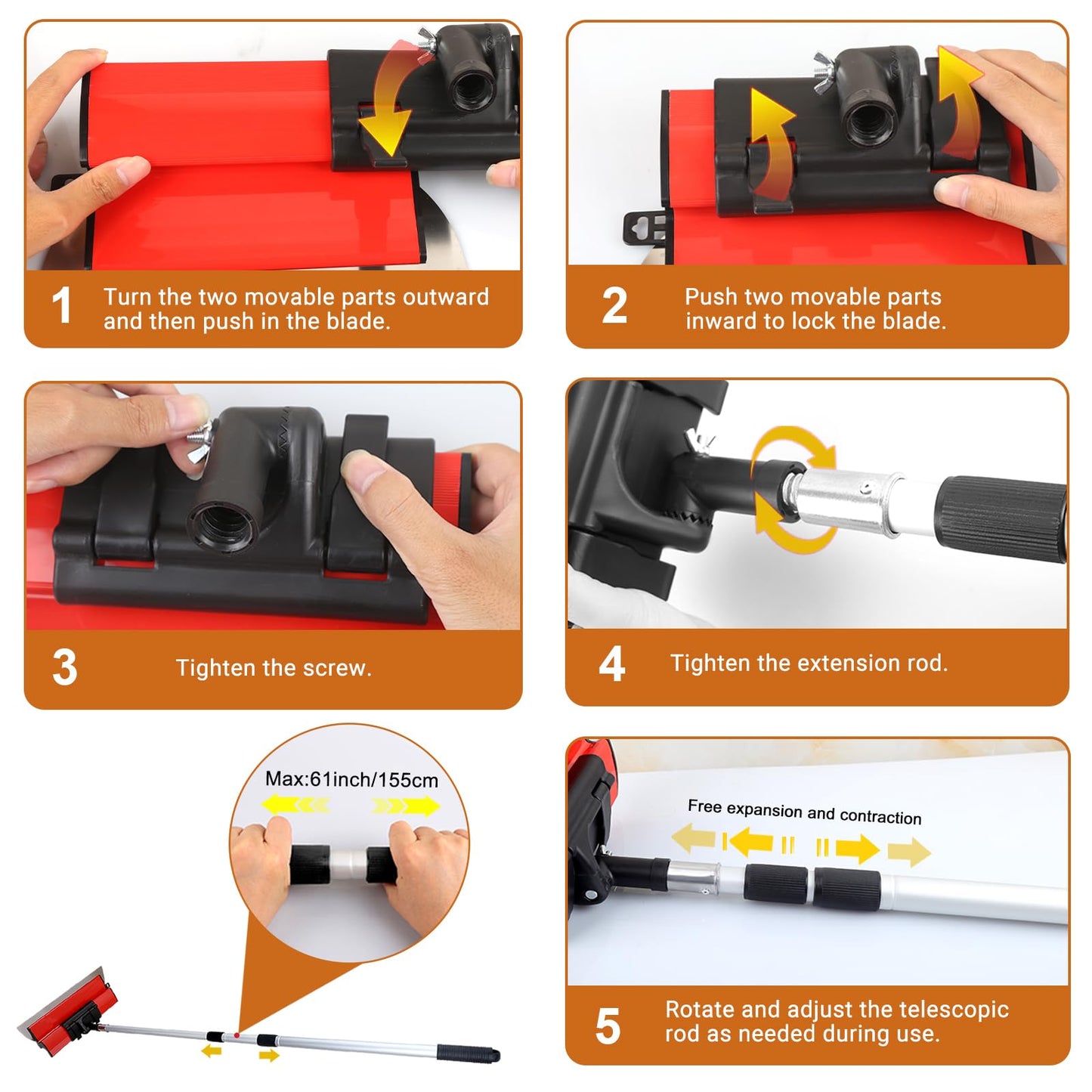 DEKEones Drywall Skimming Tools Set with 10”24”32” Skimming Blades, a Paint Roller, a Extension Pole and 3 Kinds of Putty Knife Tools for Smoothing Wall and Ceiling