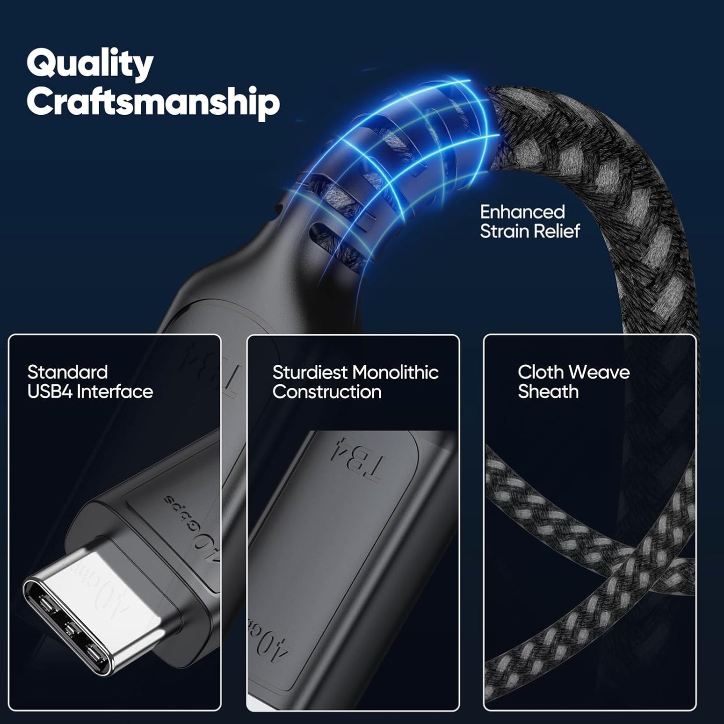 4 10ft, USB4 40Gbps 8K@60Hz/4K@120Hz 240W 4/3 USB Cable High Speed Data Transfer, Display Charging USB C Data Cables