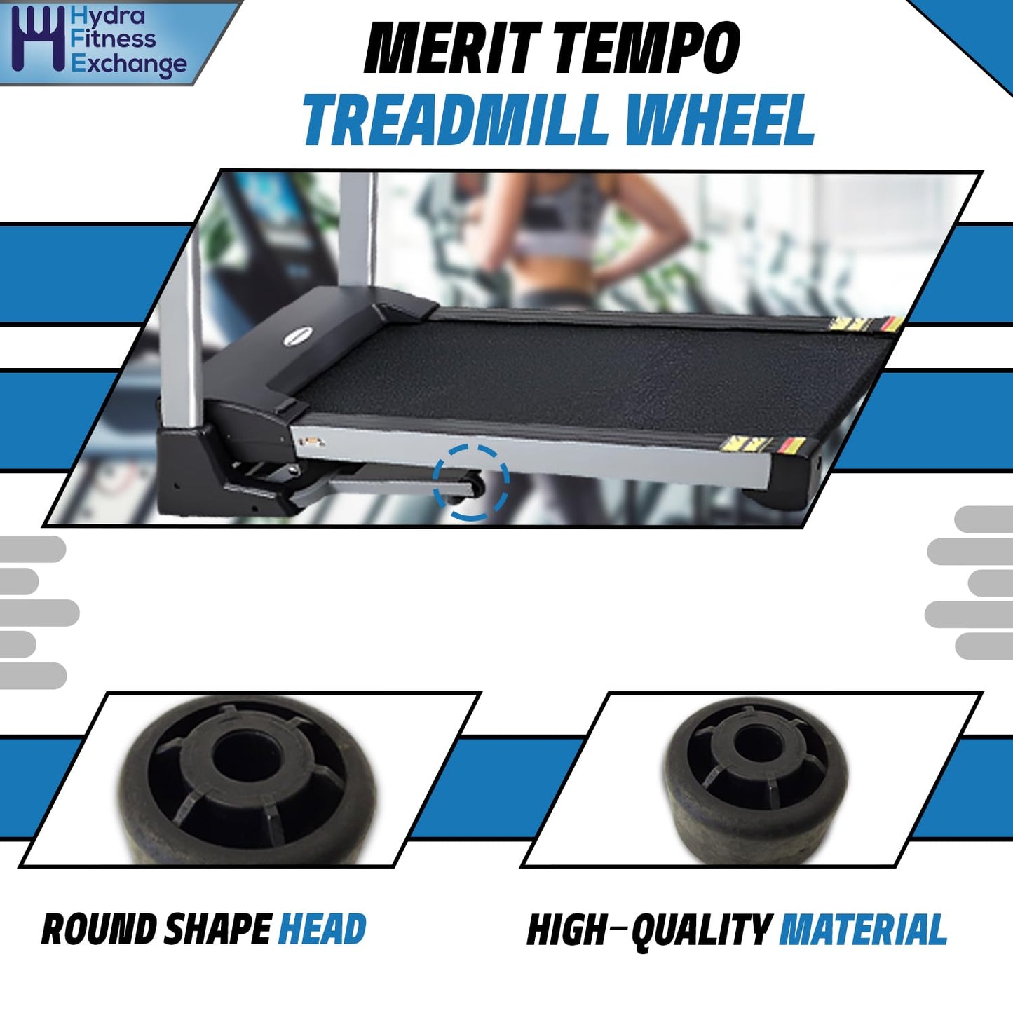 Hydra Fitness Exchange Treadmill Transport Wheel Black | Heavy Duty Caster Wheel for Moving Exercise Equipment | Works with Merit Triumph and Tempo 400T 710T 715T 30750 Treadmills | MPN 000006-AC
