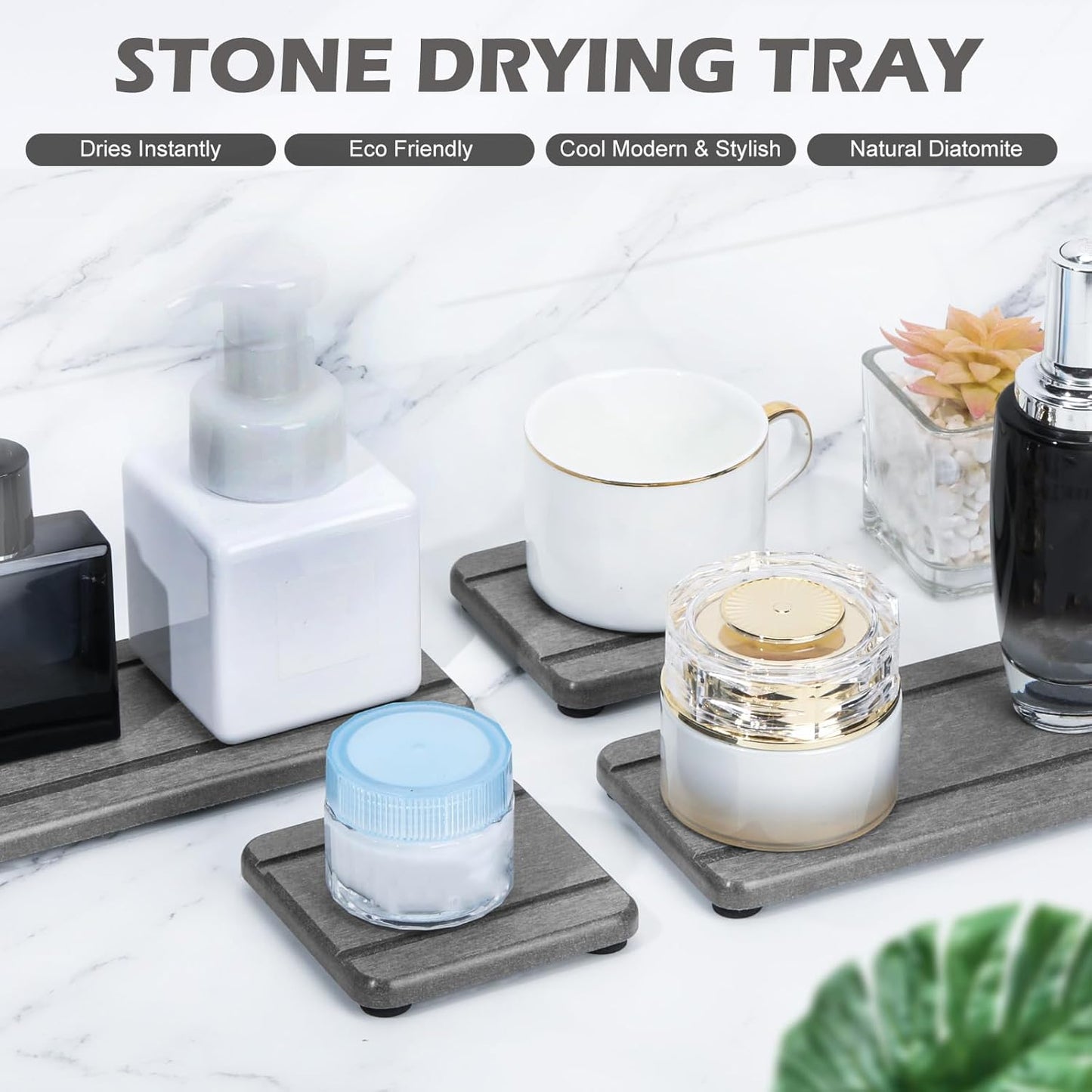 Skiennix Stone Drying Trays - Water Absorbing Diatomaceous Earth Set | 4PCS for Bathroom & Kitchen