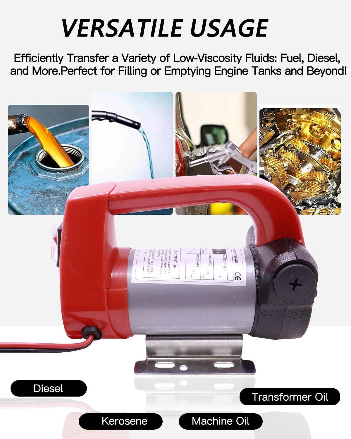 2025 NEW 110V Fuel Transfer Pump,Diesel Transfer Pump with Filter,Fuel Transfer Hose and Auto Fuel Nozzle for Diesel, Kerosene and Transformer Oil,12 GPM