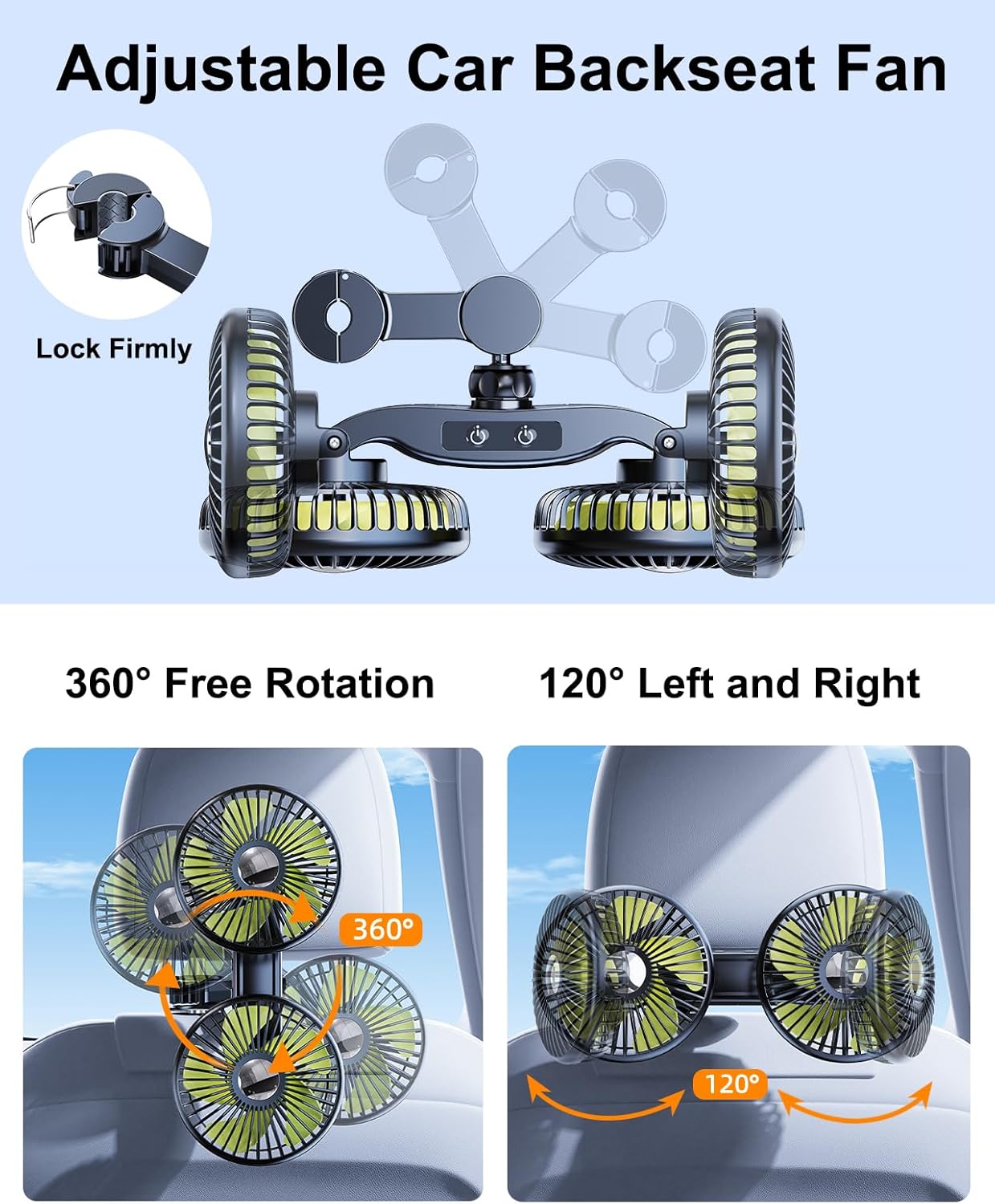 360 Battery Fan for Car Backseat - Rechargeable Car Fan for Backseat Kids Dogs [Comes with Car Charger&USB C Cable]