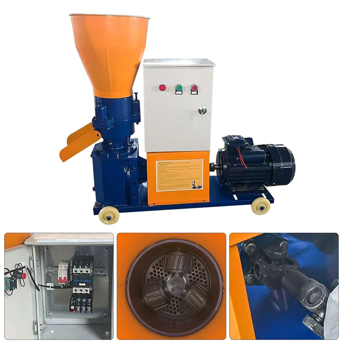 gaveming Upgraded 110V 60HZ Animal Pellet Feed Mill Machine w/Separate Control Box, Pellet Maker Machine with 6 Grinding Discs 2.5/3/4/5/6/8mm 5.5KW Copper Motor 220-440lb/h w/3 Head Rollers