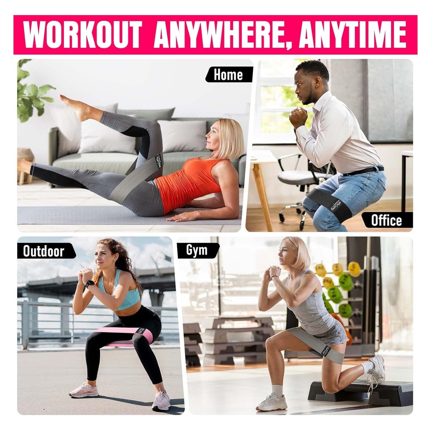 Booty & Resistance Bands – 3 Level Non-Slip Fabric Exercise Bands for Legs & Glutes, Women & Men, Squats, Hip Thigh Training, Yoga, Pilates, Home Workout