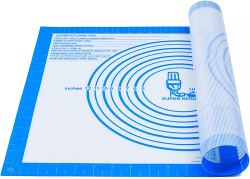 Folksy Super Kitchen Nonstick Silicone Baking Mat - Large 16'' x 20'' with Measurements for Easy Dough Rolling | Blue