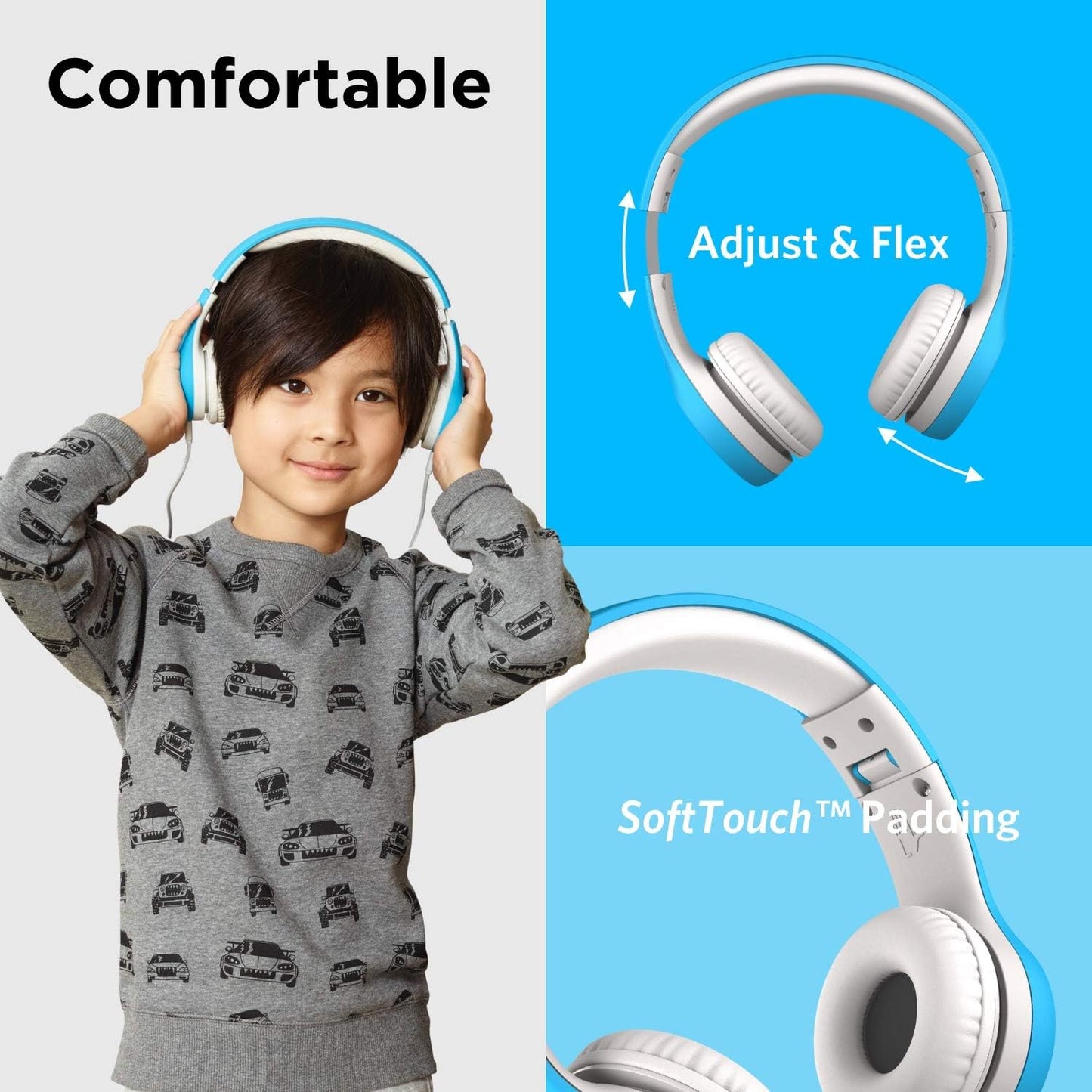 LilGadgets Connect+ Style On-Ear Kids Headphones with Microphone - SharePort Technology, SoftTouch Padding, Detachable
