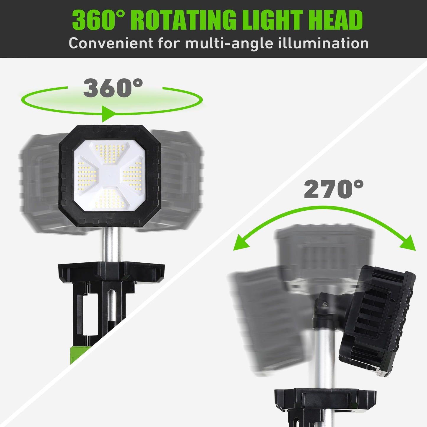 SEAMAGIC Cordless 10000LM Heavy-Duty LED Work Light on Stand, 4 Modes Super Bright, 9000mAh Rechargeable Work Light with Folding Tripod, Multi-Angle Lighting for Jobsite, Camping, Automotive