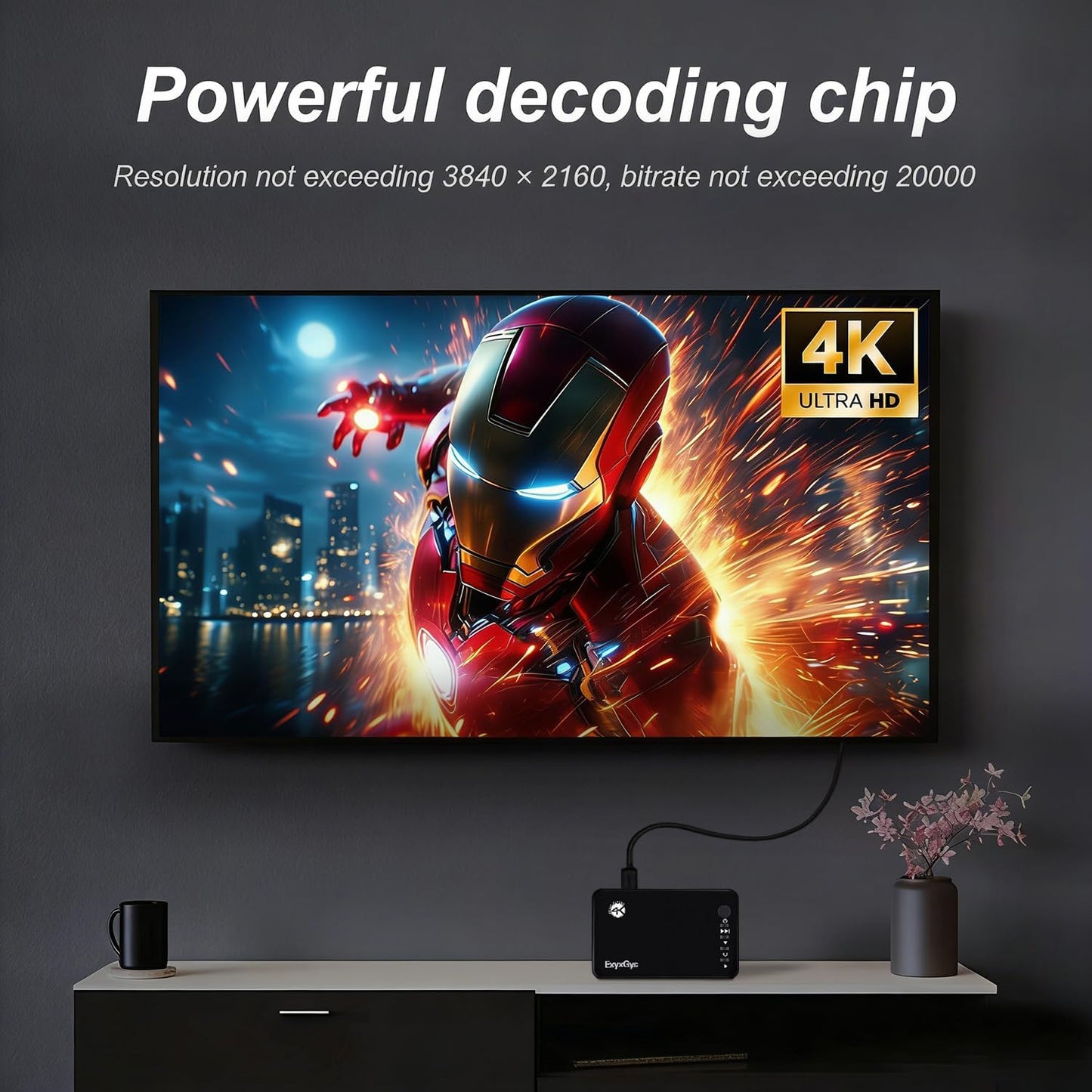 FxyxGyc 4K 4K@30Hz Output,H.265/H.264/AVC MP4/MKV/MP3/AVI/TS/Rmvb/Mov/ISO/JPG HDMI Media Player, Ultra HD Digital Media