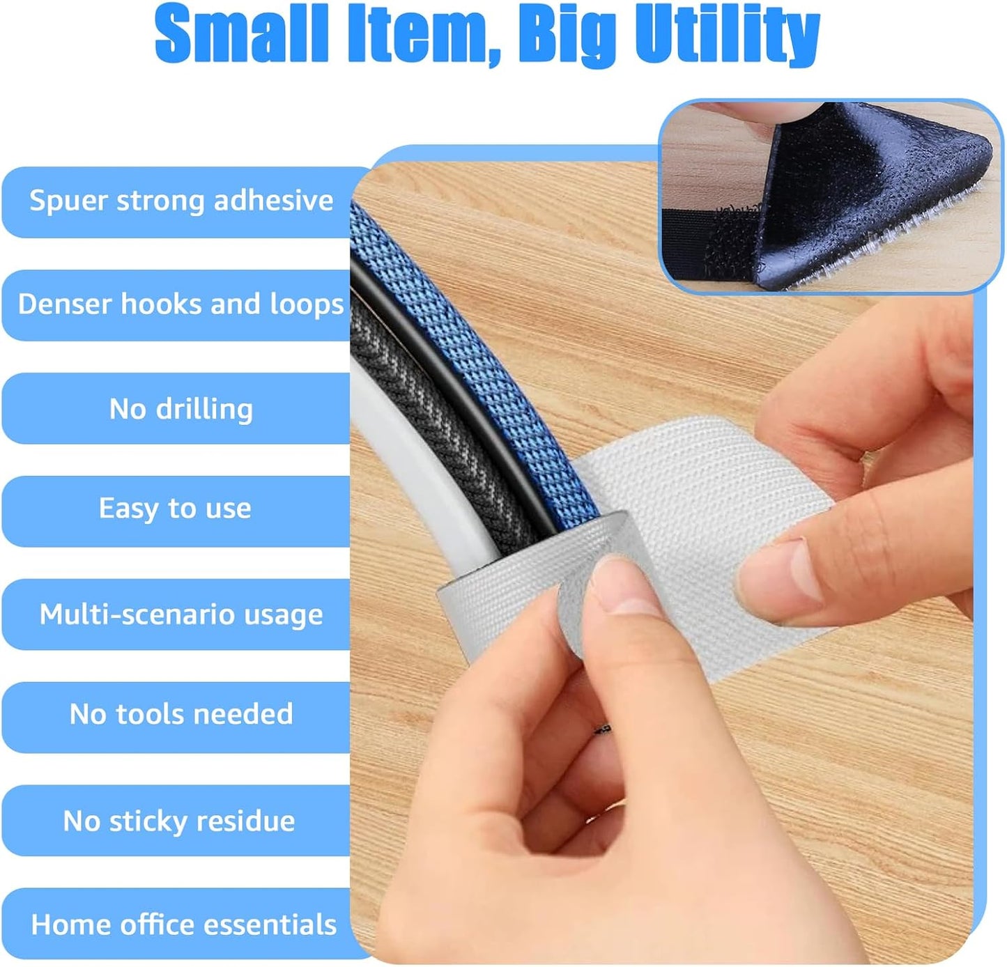 BTPIEL 80PCS Hook and Loop Cable Ties, Under Desk Cable Management, Adhesive Cable Straps, Cord Management Hider Idea