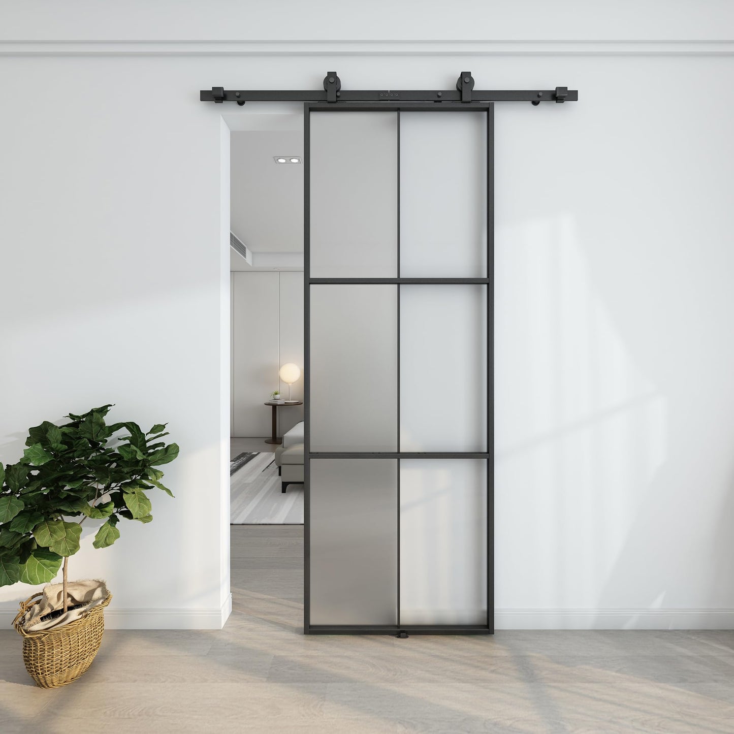 Barnsmith 42in x 84in Aluminum Glass Barn Door Panel - DIY Frosted Tempered Glass Door Slab - Easy Assembly