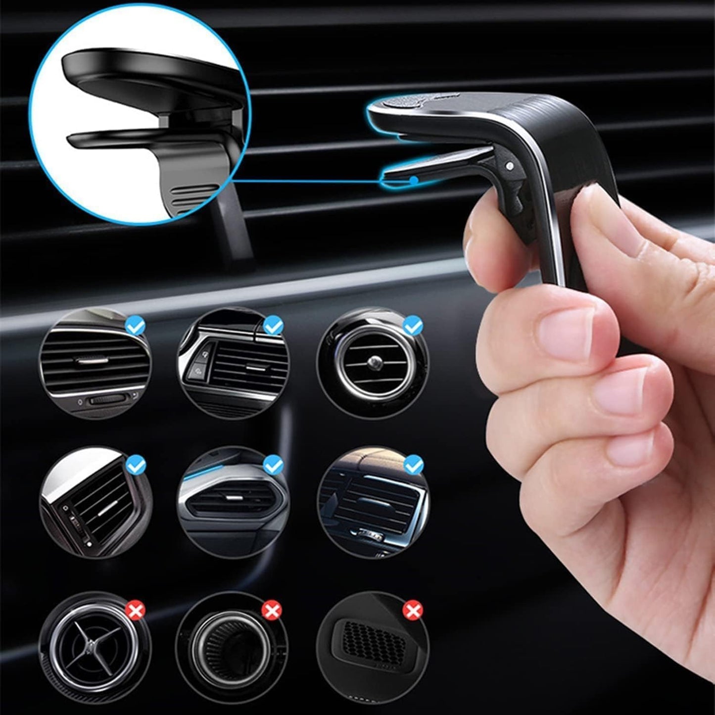 aoukoslt Black Universal Phone Holder Clip Car Air Vent Magnetic Mount Holder Bracket for Cell Phone GPS Suporte