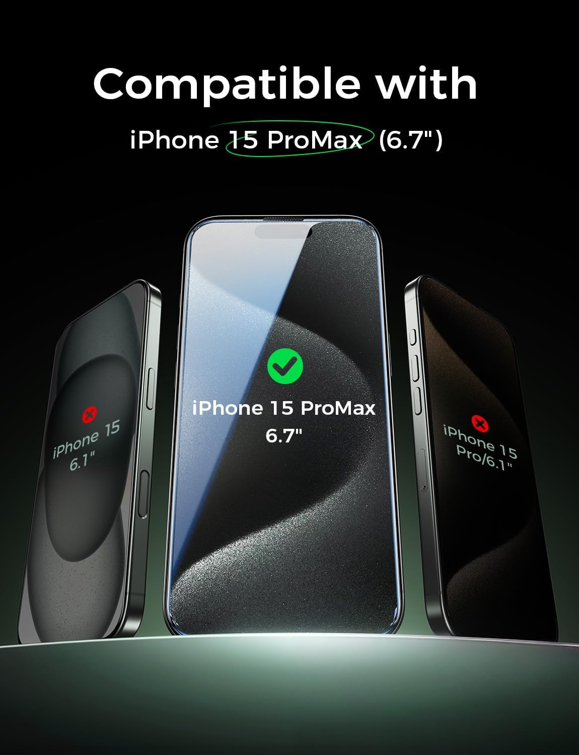 2PACK 15 (6.7") 9H MAGIC JOHN for iPhone Pro Max Eye Protection Screen Protector, HD Clear, Auto Dust-Elimination