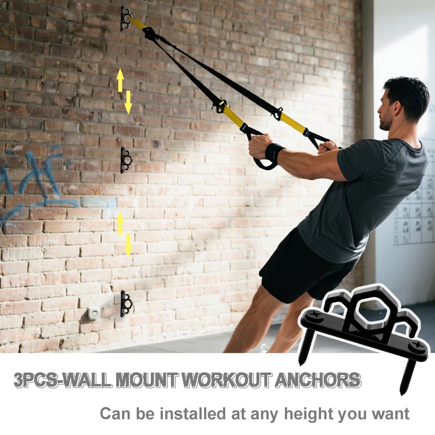 WOCHOLL Resistance Band Wall Anchors Heavy Duty Wall Mount Workout Anchors for Exercise Bands, Space-Saving Home Gym Workouts, Strength Training, Durable Steel Construction (3, Black)