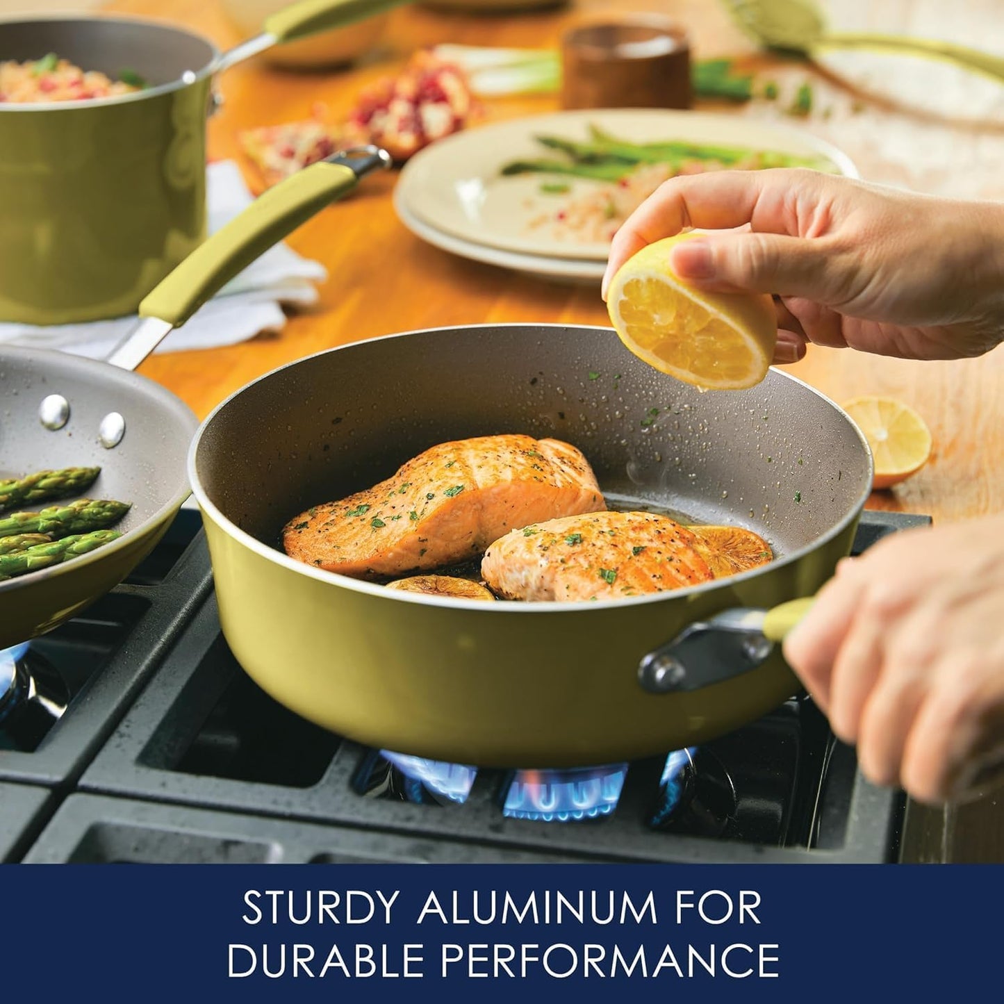 Rachael Ray Cucina Nonstick Cookware Set - 12 Piece in Lemongrass Green for Effortless Cooking