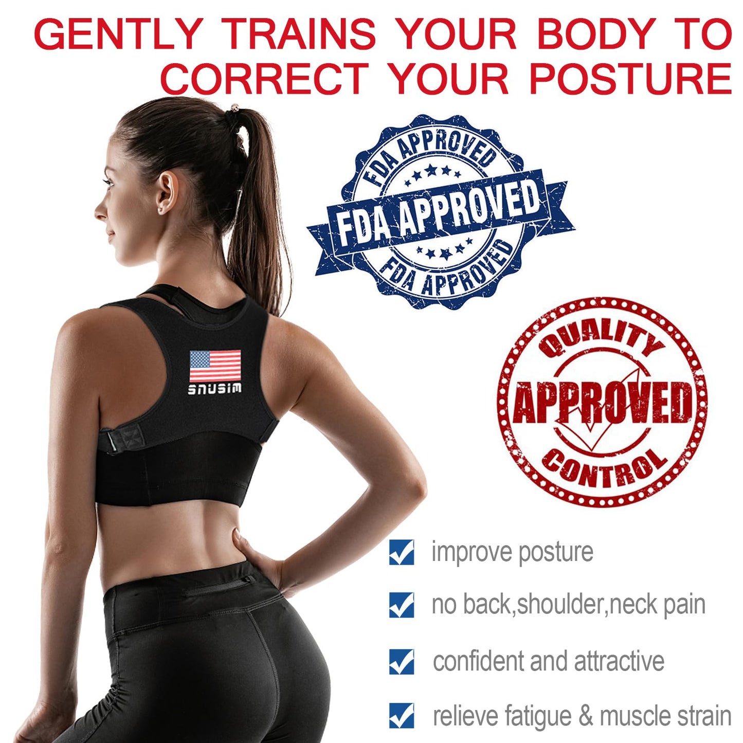 SNUSIM Posture Corrector Upper Back Brace Neck Shoulder Back Support Brace Pain Relief Belt for Women Men Braces Spine Straightener Breathable