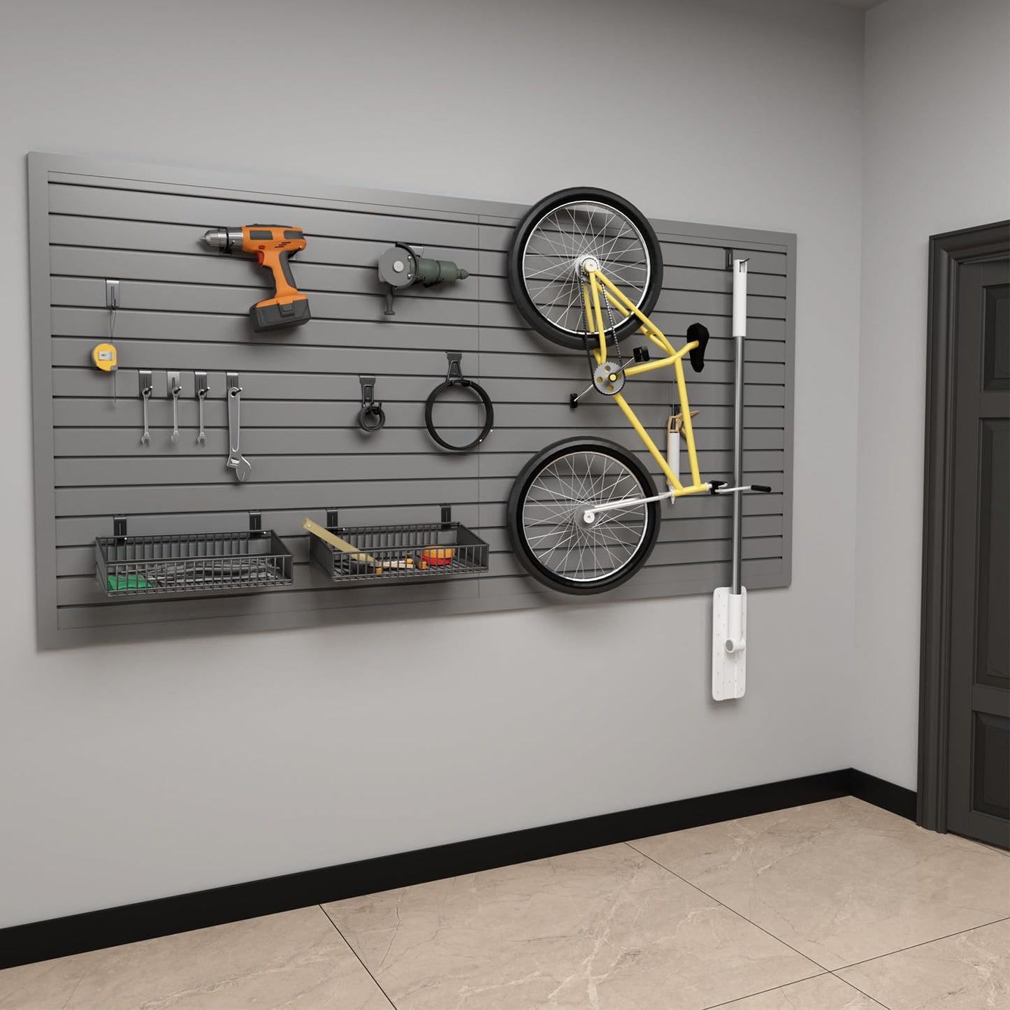 Duzzy Slatwall Panel, 4' H x 8' W PVC Slat Wall Paneling for Garage Wall Storage Organizer (Grey)