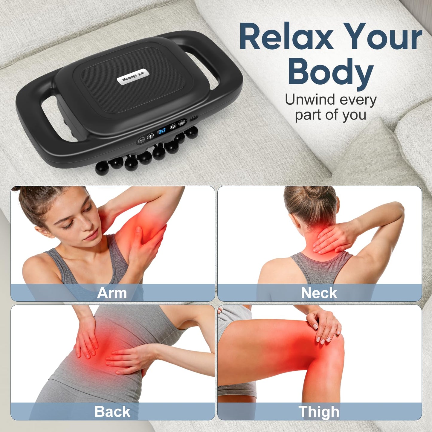 Morlivan 32-Head Massage Gun Deep Tissue Massager Gun Set, 3 Modes & 30 Levels, Ultra Quiet Back Massager for Pain Relief Muscle Recovery Tool for Athletes Office Workers Home Gym