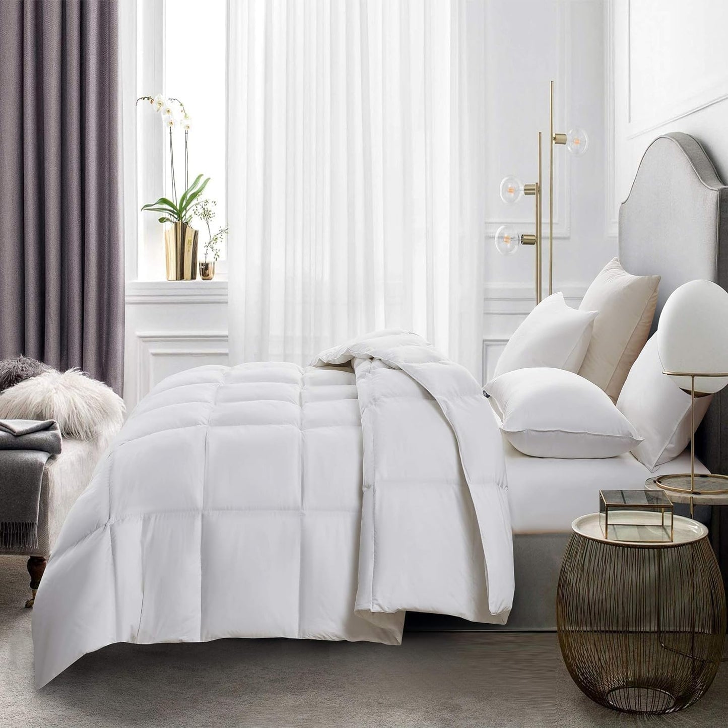 Serta Goose Feather Down Comforter - Luxurious Hypoallergenic Twin Size Duvet Insert | 100% Cotton, Medium Warmth, White 68 x 90 Inch