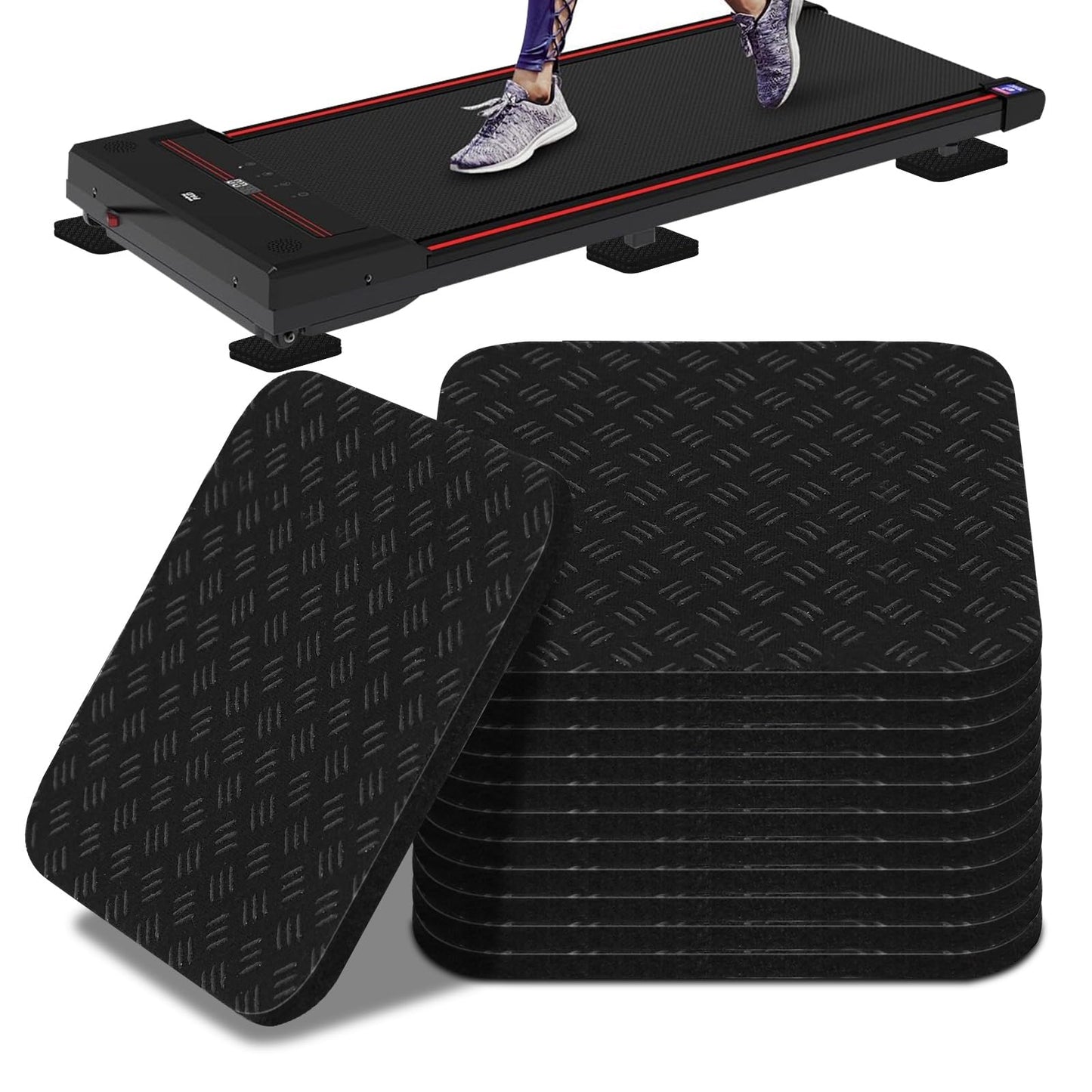 Compact Silicone Treadmill Mat, Non-Slip Shock Absorbing Pad, Floor Protector for Home Gym Equipment, Easy to Clean, Anti-Vibration, Prevents Floor Damage (12, 3.94x3.94x0.2inch)