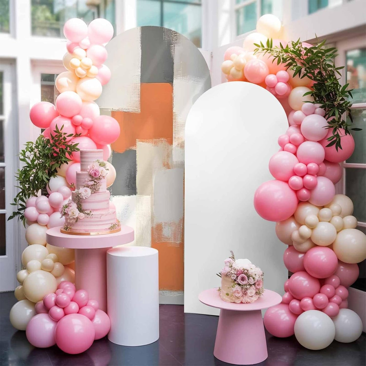 Jnbasdffb 7.2 Orange Beige Geometric Wedding Arch Cover, Stretchy Spandex Arch Backdrop Stand Covers FT, Abstract Grey