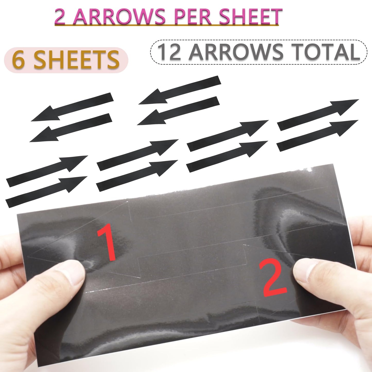 Joyangy 8 x 2 inch Black Arrow Sign Stickers, 12 Pack Waterproof PVC Removable Self Adhesive Floor Decals, Wall Marking Arrow Signs for Road Instructions
