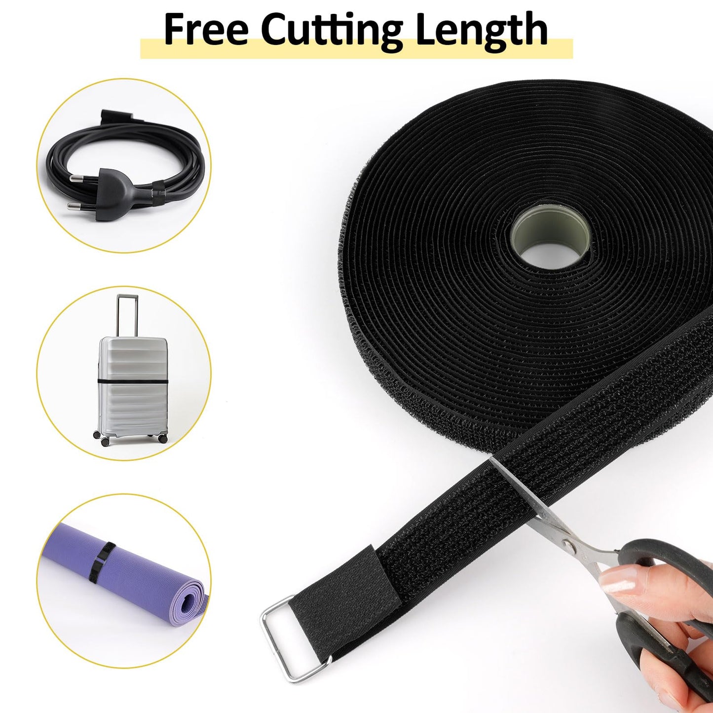 Opvixi Hook and Loop Straps 1inch x 32ft with 50 Metal Buckles, Cut to Length Cinch Straps Heavy Duty, Adjustable Fastening Cable Straps, Reusable Nylon Securing Cord Ties for Organizer, Black