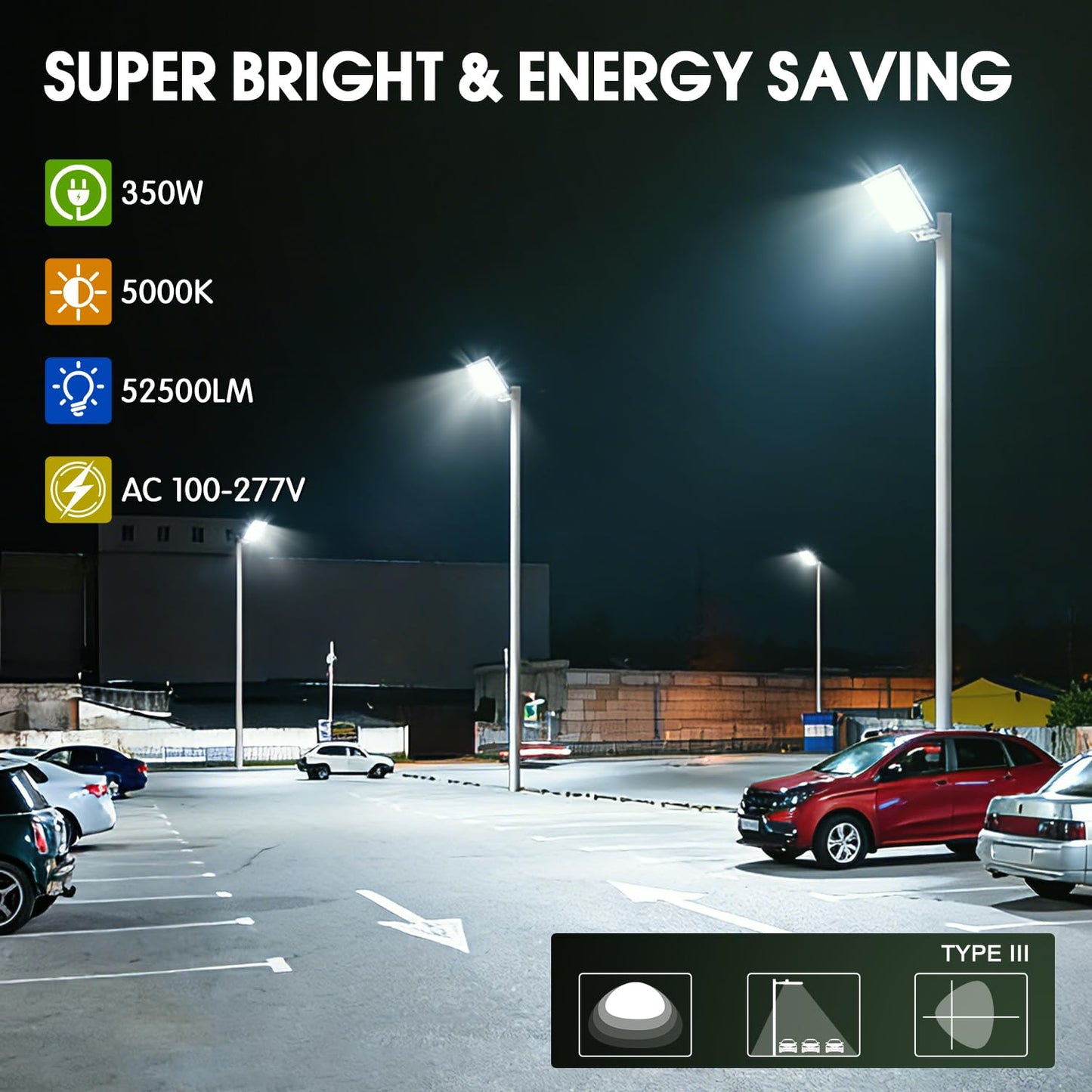 Dream Eeve 350W LED Parking Lot Light Slip Fitter Mount 52500LM Dusk to Dawn 5000K Outdoor Area Security Commercial IP65 Waterproof 100-277V for Driveway Parking Lot Stadium