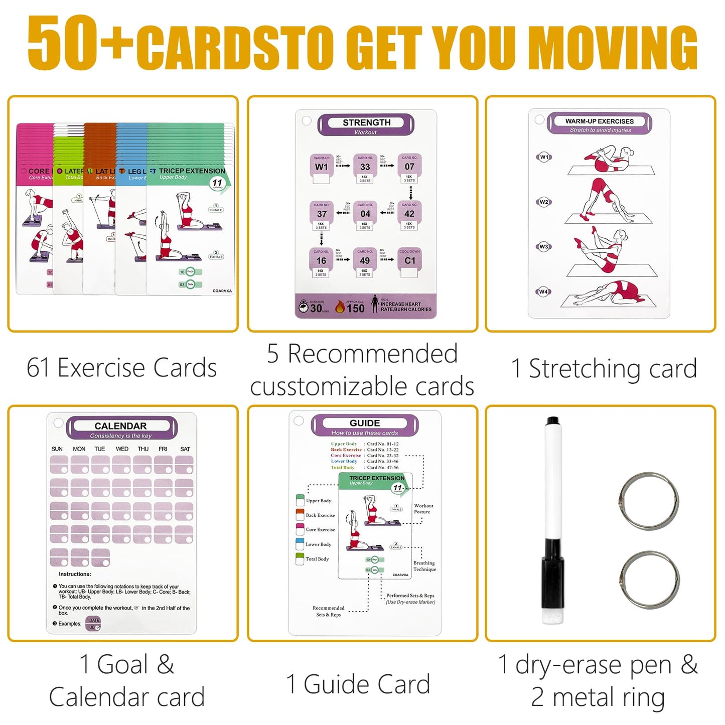 Pilates Board for Women-71 Exercise Cards with Pilates Board，Includes 4-Week Challenge,2 Rings& Dry-Erase for Easy Organization-Home, Gym or Studio (Pilates Board)