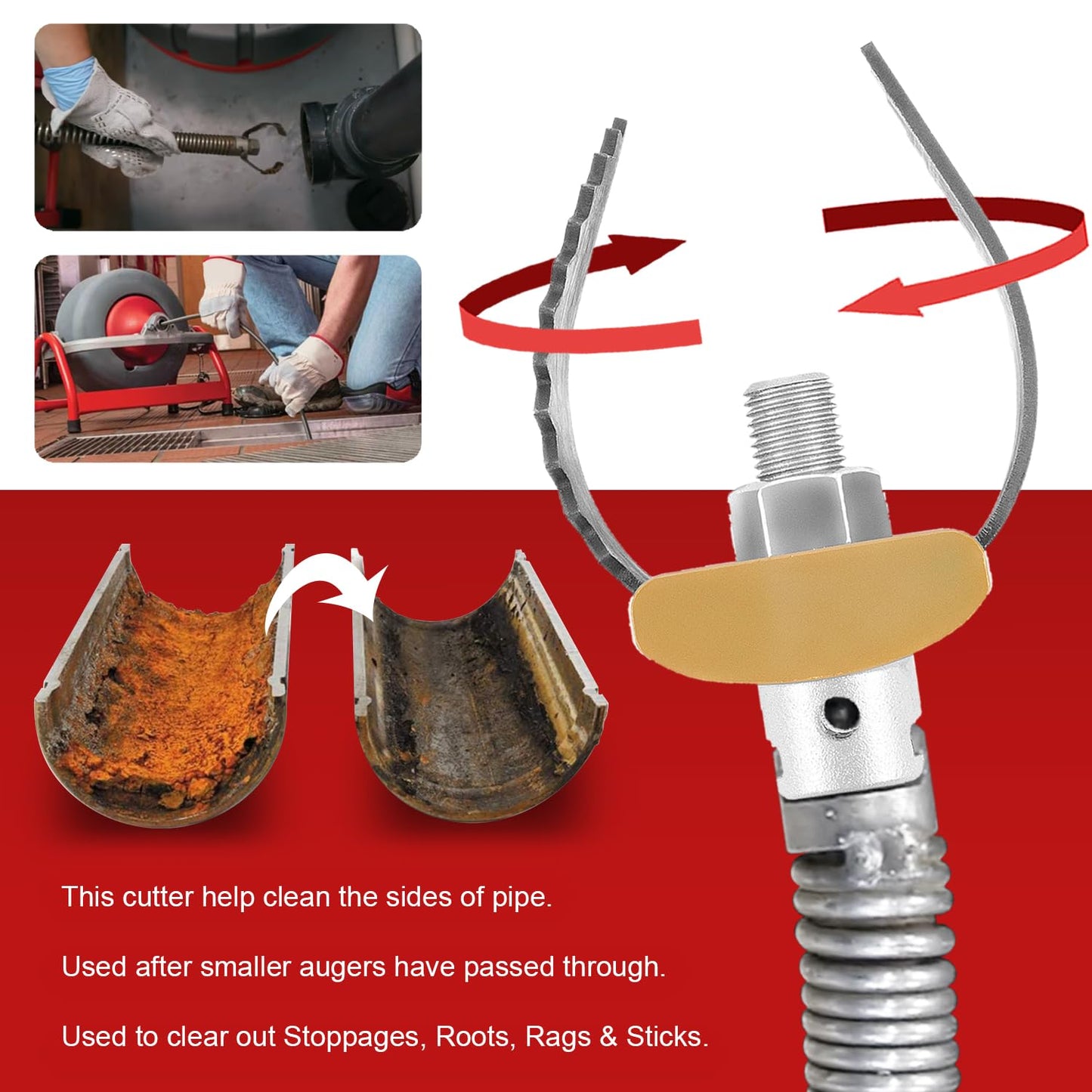 52812 T-230 2" Heavy Duty C-Cutter Drain Cleaning Auger for Ridgid Sectional Cables C-4 C-6 C-7 C-8 & C-9, Compatible with Drain Cleaning Machines K-40 K-45 K-50 K-3800