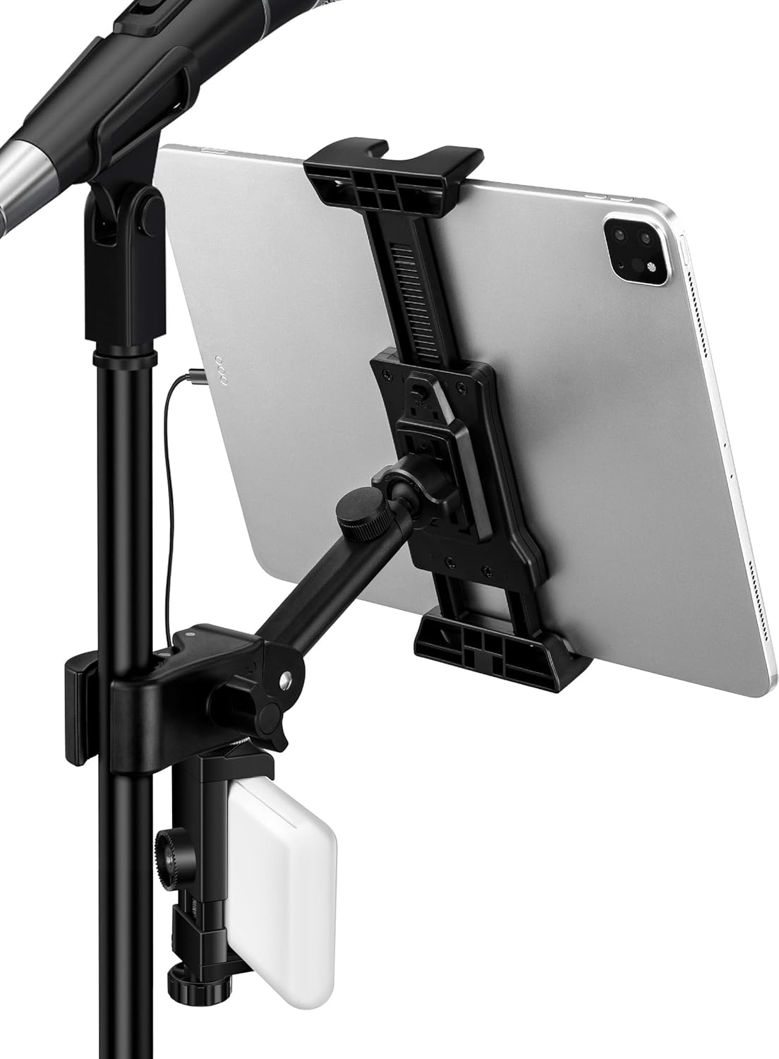 LZSIG 4.7-13.5" Tablet Holder for Mic Stand with Power Bank Clip - Adjustable iPad/iPhone Mount for Music Stand