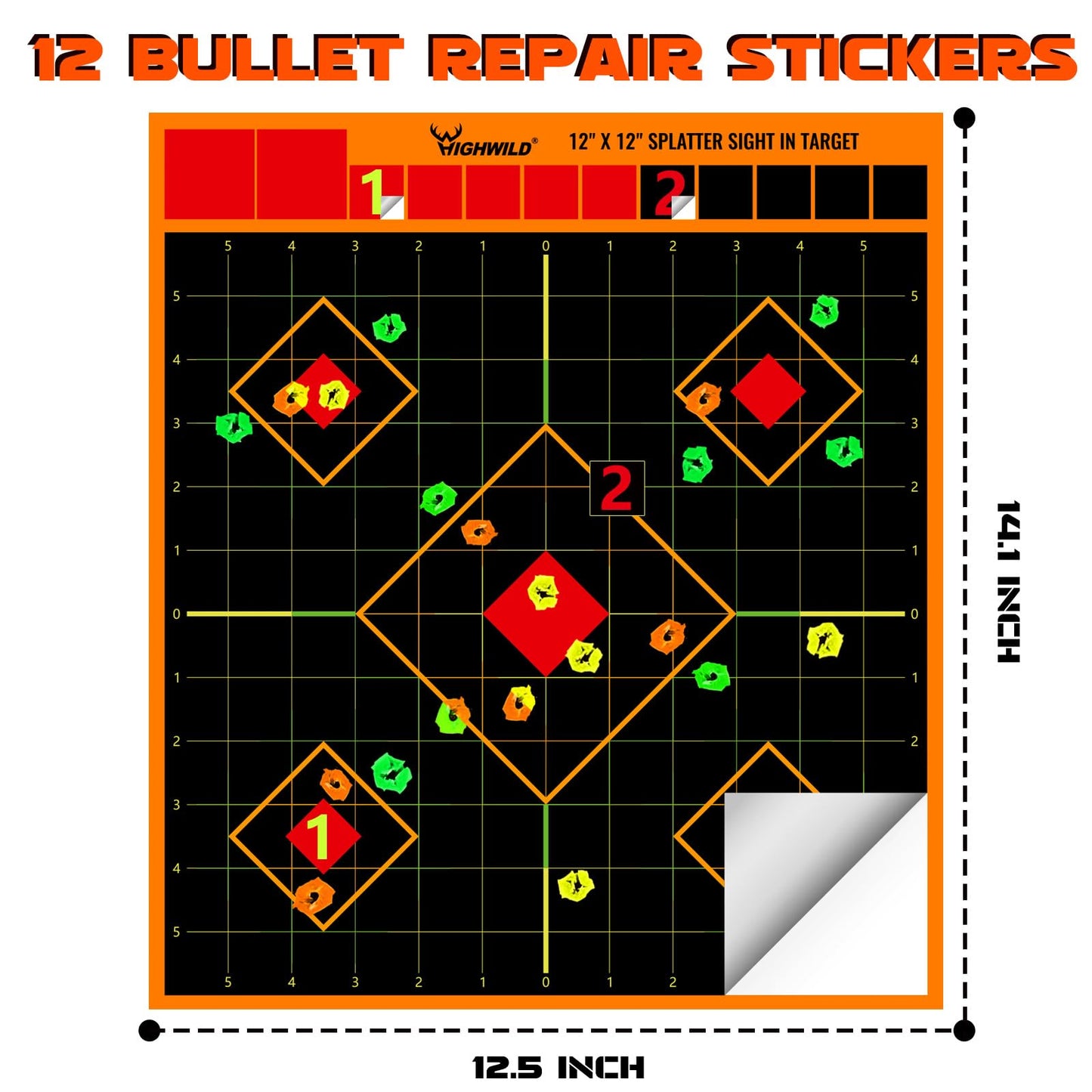 Highwild Stick Splatter Adhesive Sight in Shooting Targets - Splash Effect of Multiple Colors - 12x12 Inch (10 Pack)