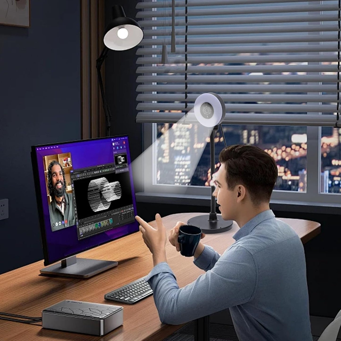 SASKATE 5MP Webcam with Fill Light Built in Mic AF Touch Control, Auto Focus USB Web Cam Bendable Rod, for Online